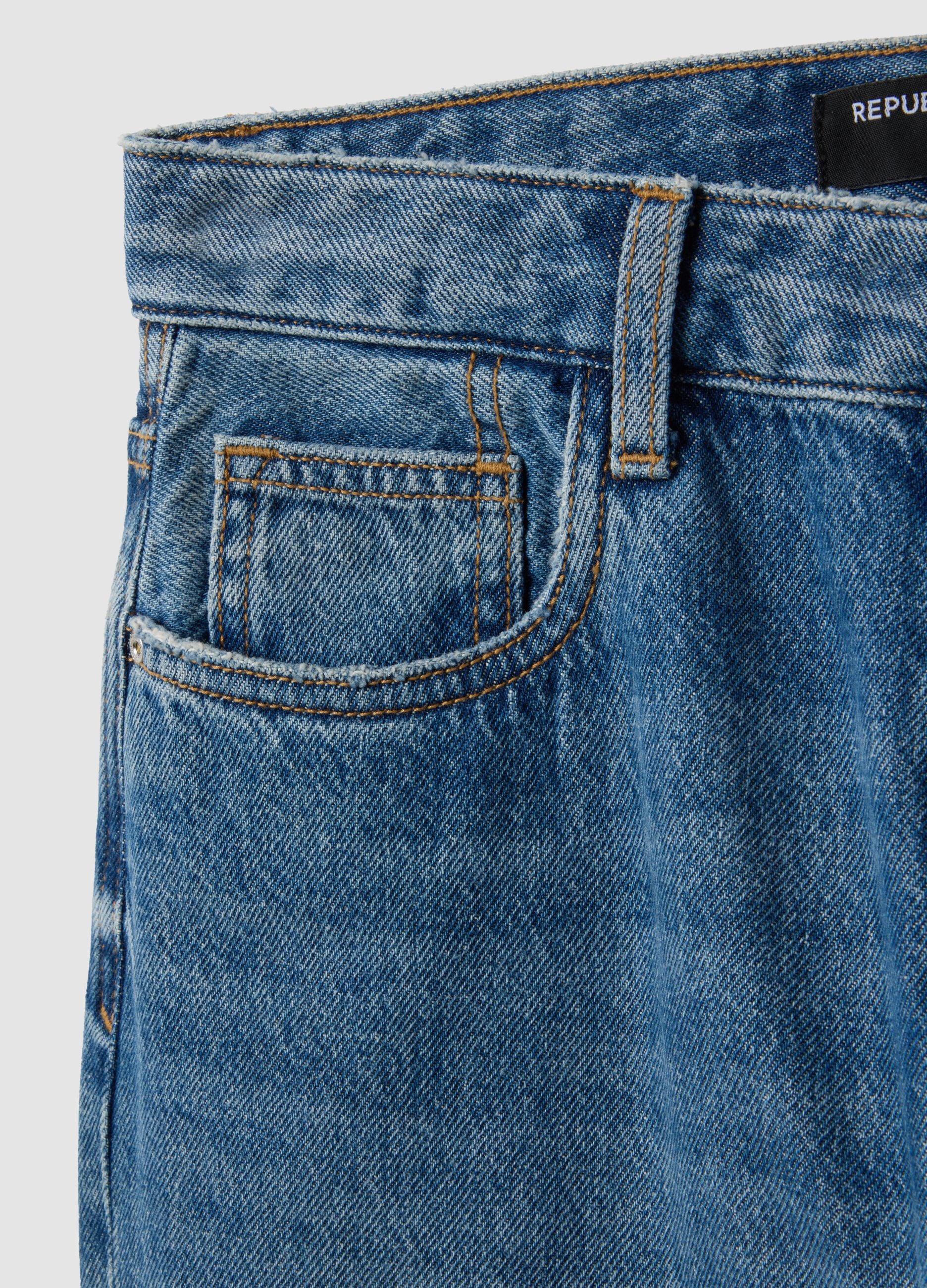 Blue denim pure cotton straight-fit jeans