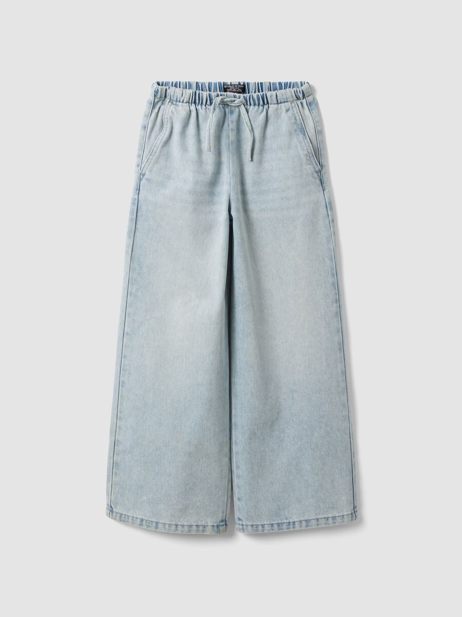 Light blue wide-leg jeans in cotton and viscose blend for girls_3