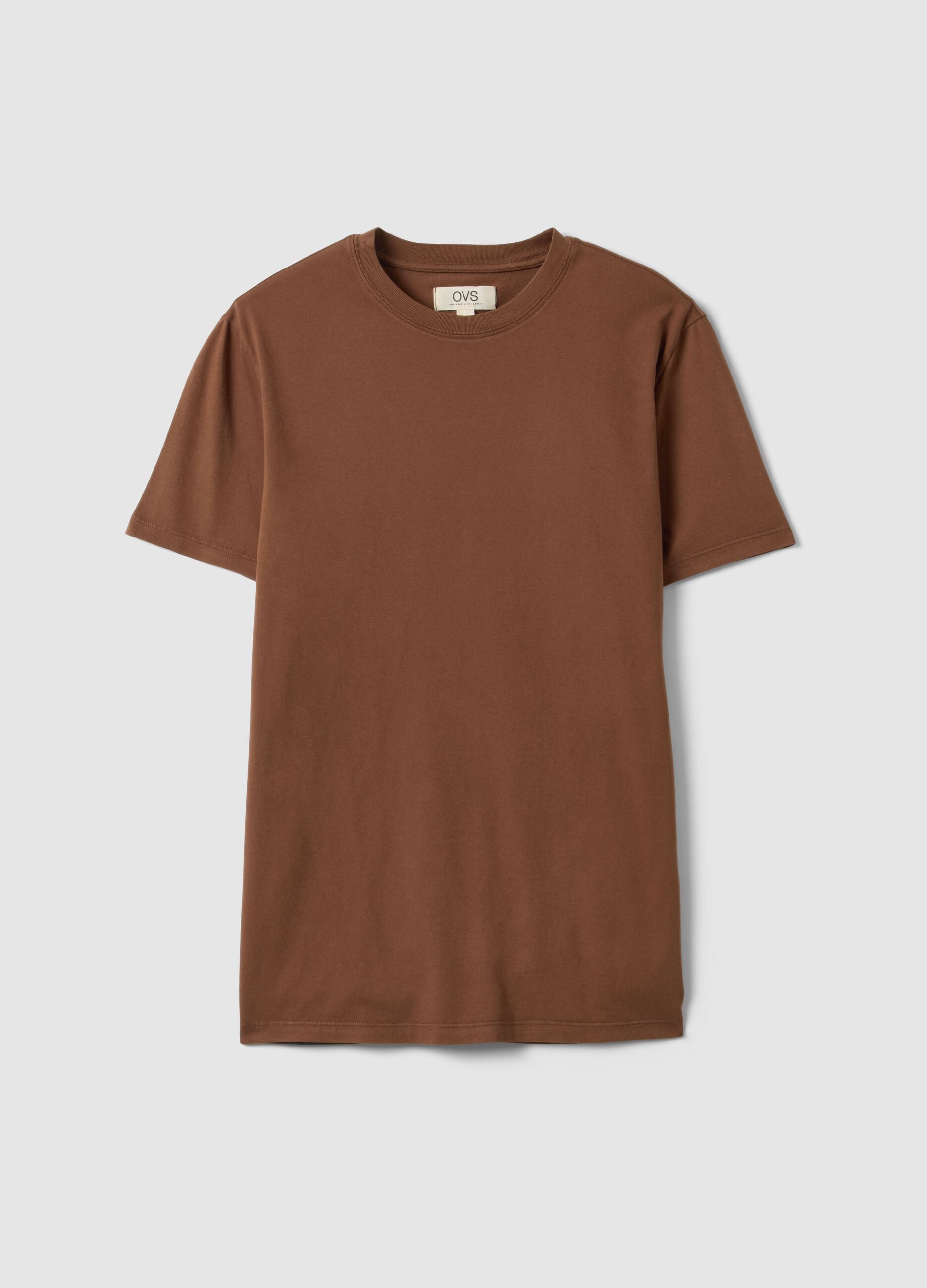 Brown crew neck pure cotton regular fit t-shirt