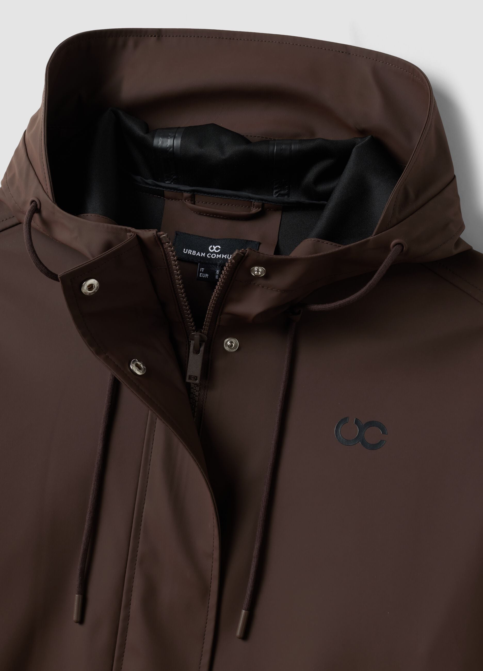 Long brown hooded jacket with zip