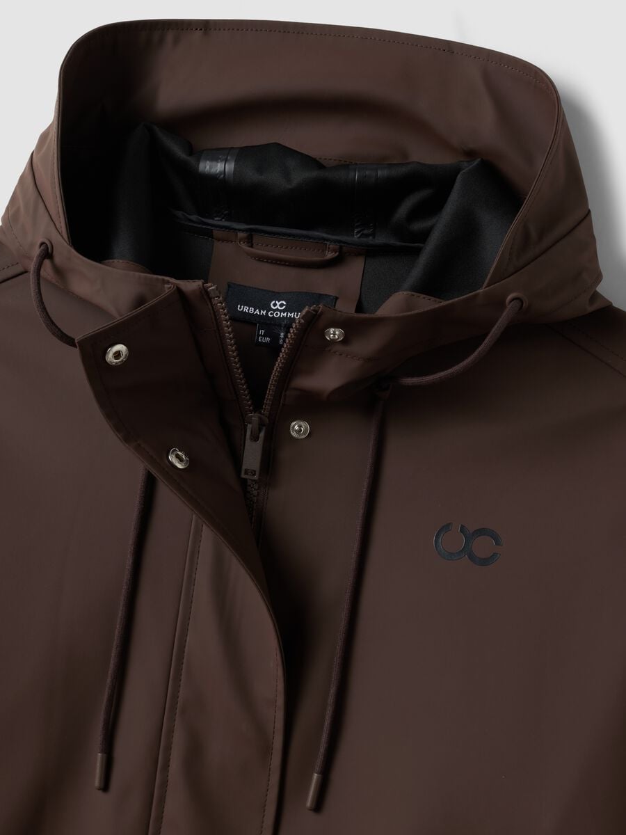 Long brown hooded jacket with zip_5