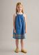 Blue pure lyocell dress with straps and hem embroidery_0