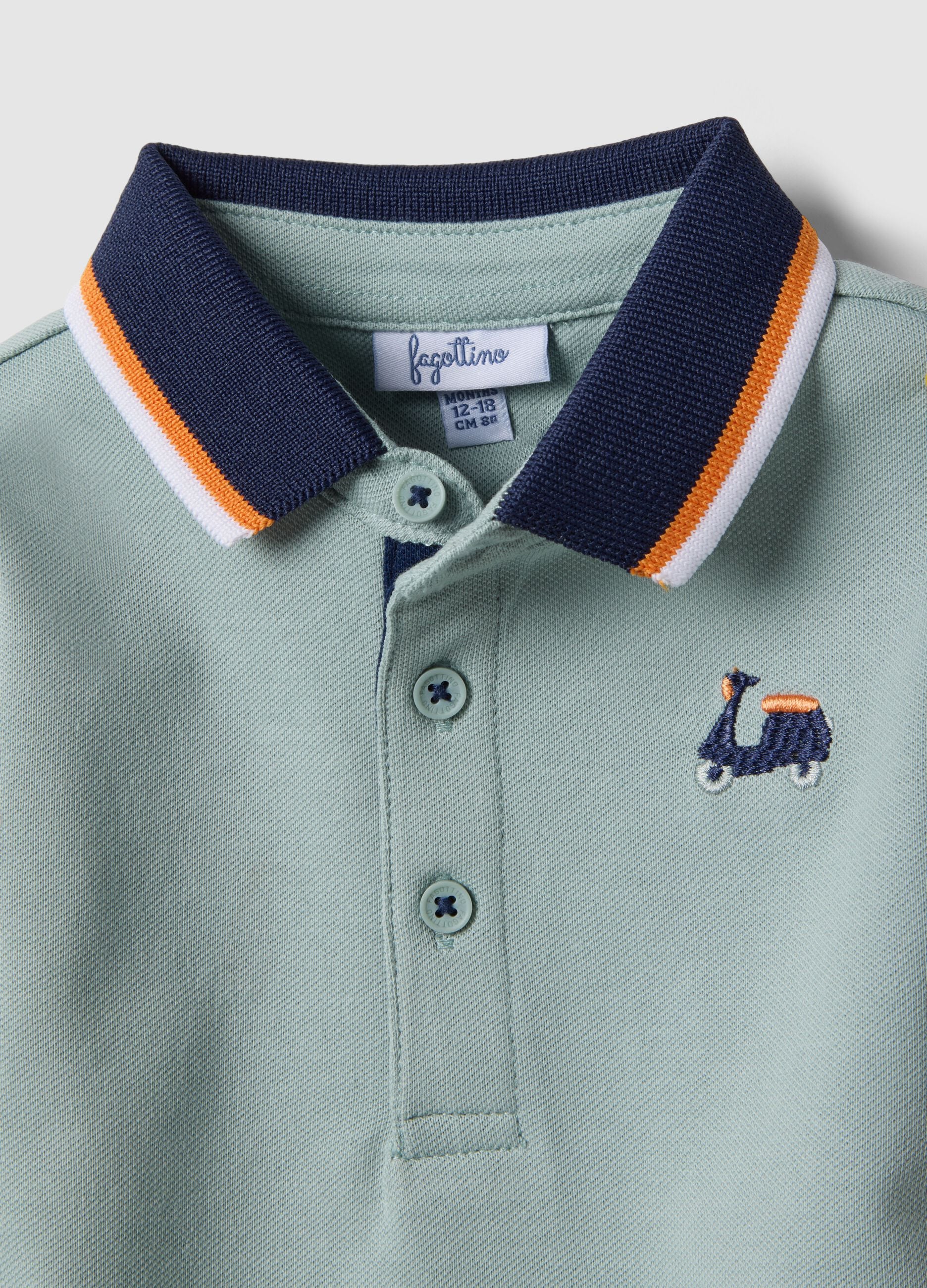 Regular fit boys' light blue stretch cotton polo with embroidery