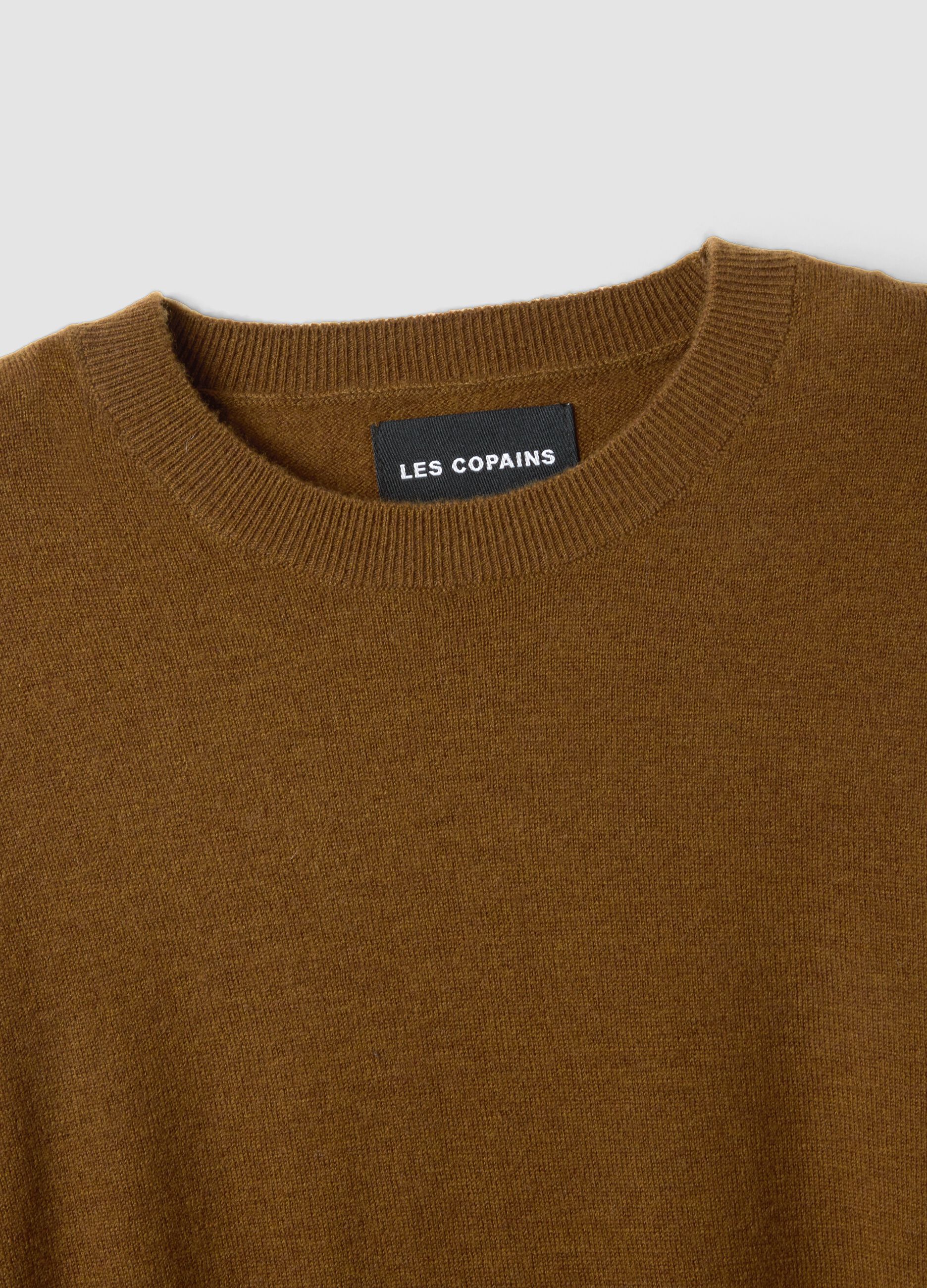 Brown pure wool crew-neck jumper in oversized fit