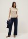 Beige pure cotton T-shirt with openwork inserts_1