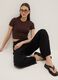 Brown ribbed fitted stretch-cotton T-shirt_0