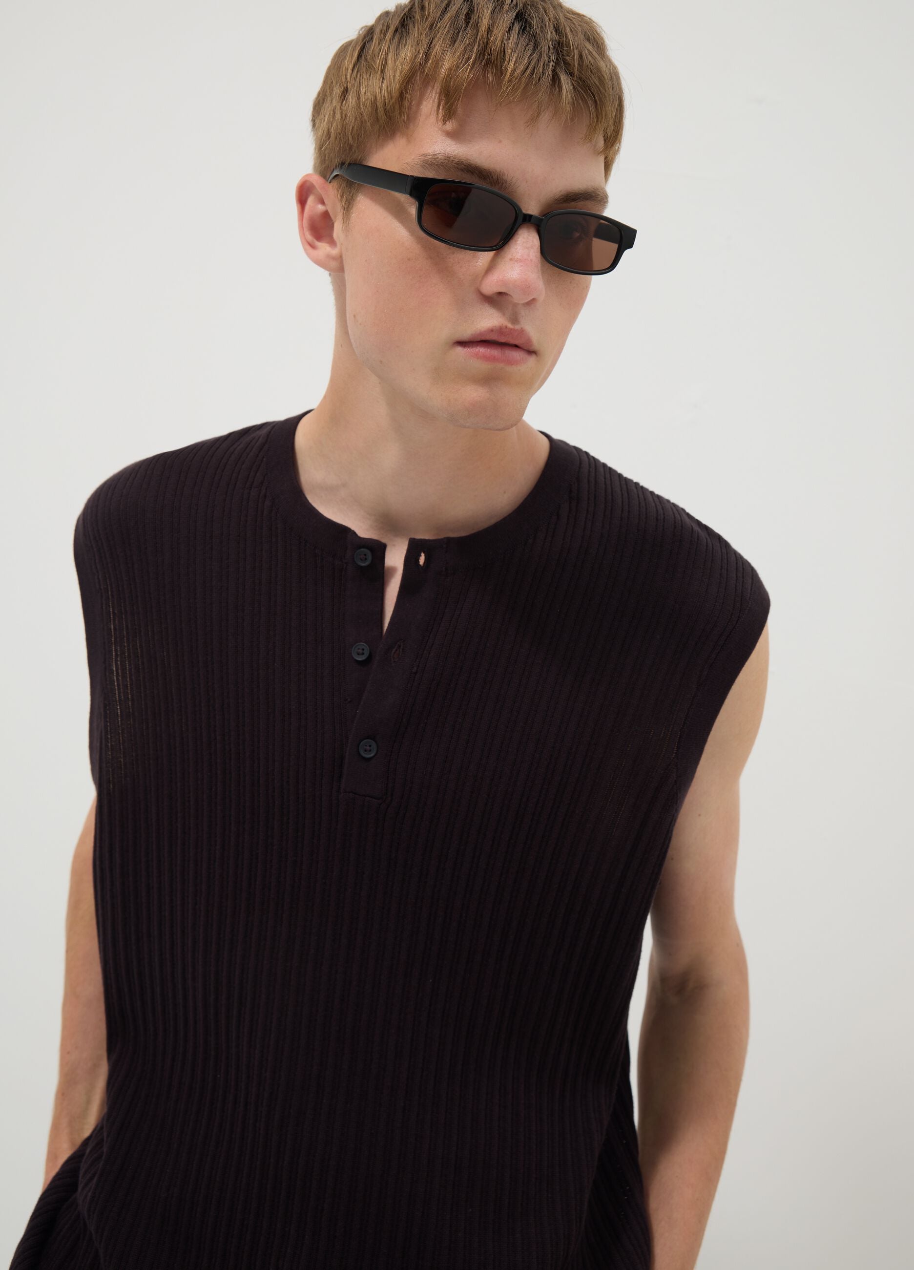 Black pure cotton ribbed waistcoat