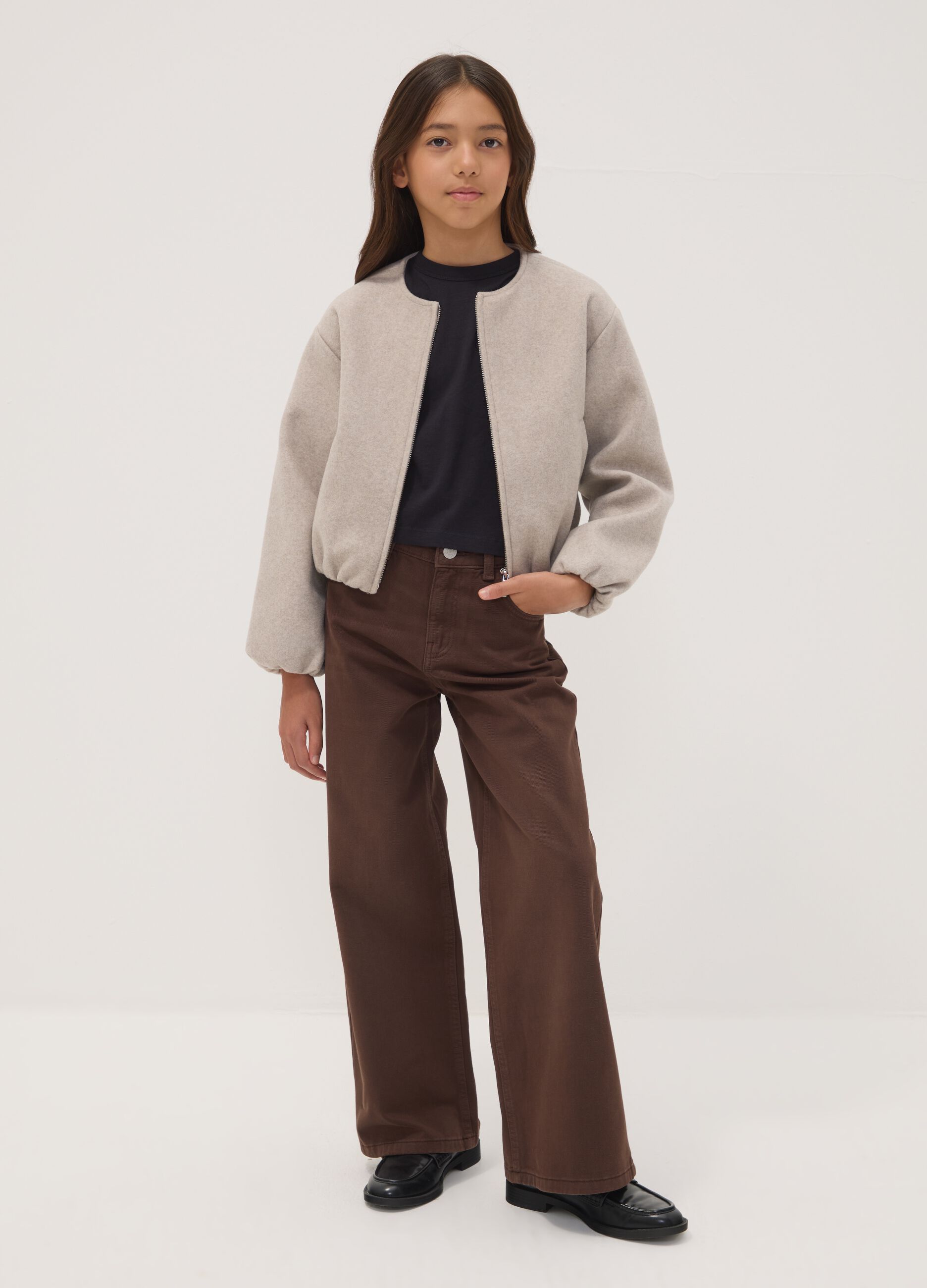 Brown wide-leg jeans in pure cotton twill