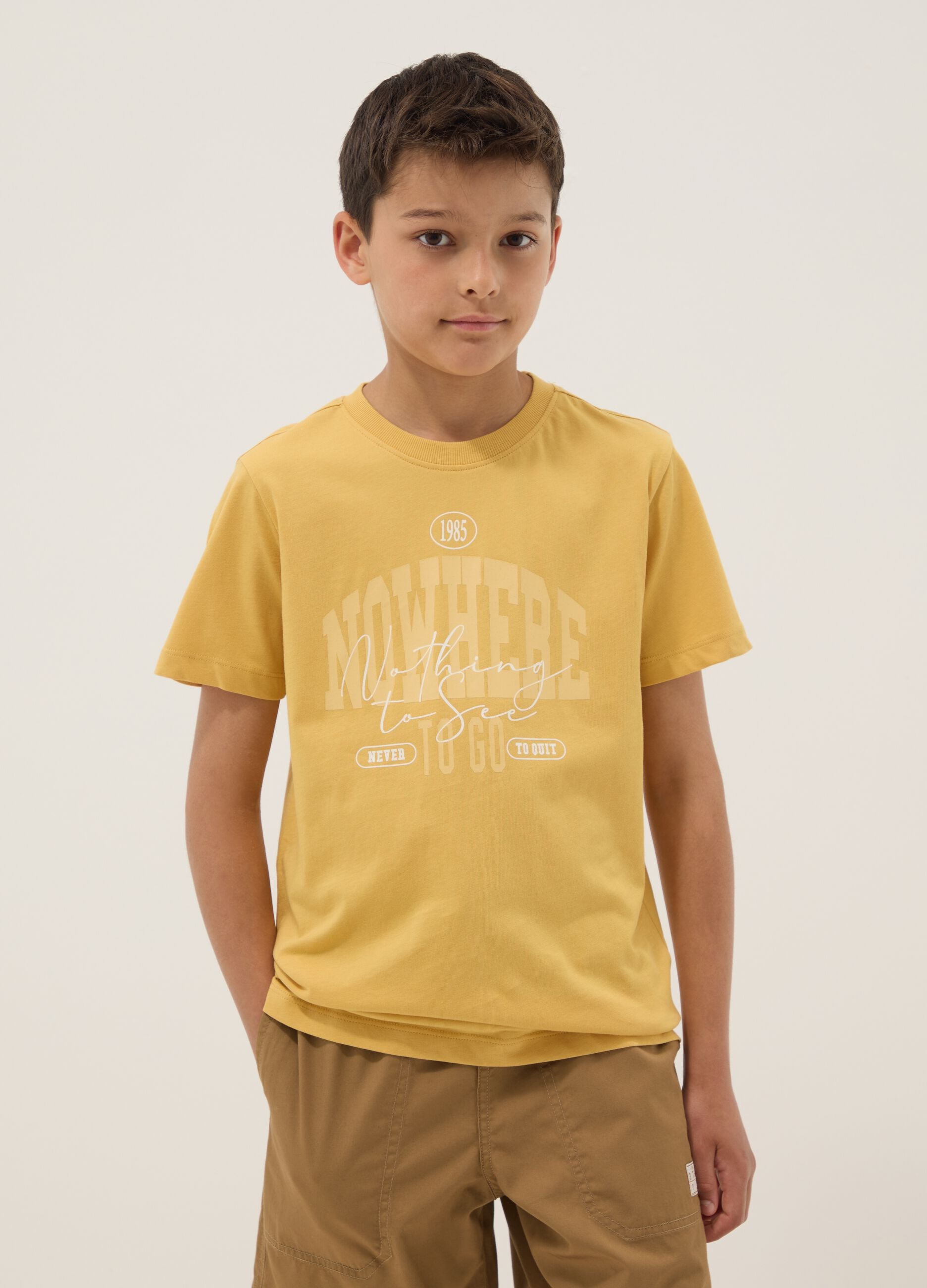 Yellow pure cotton short-sleeve T-shirt