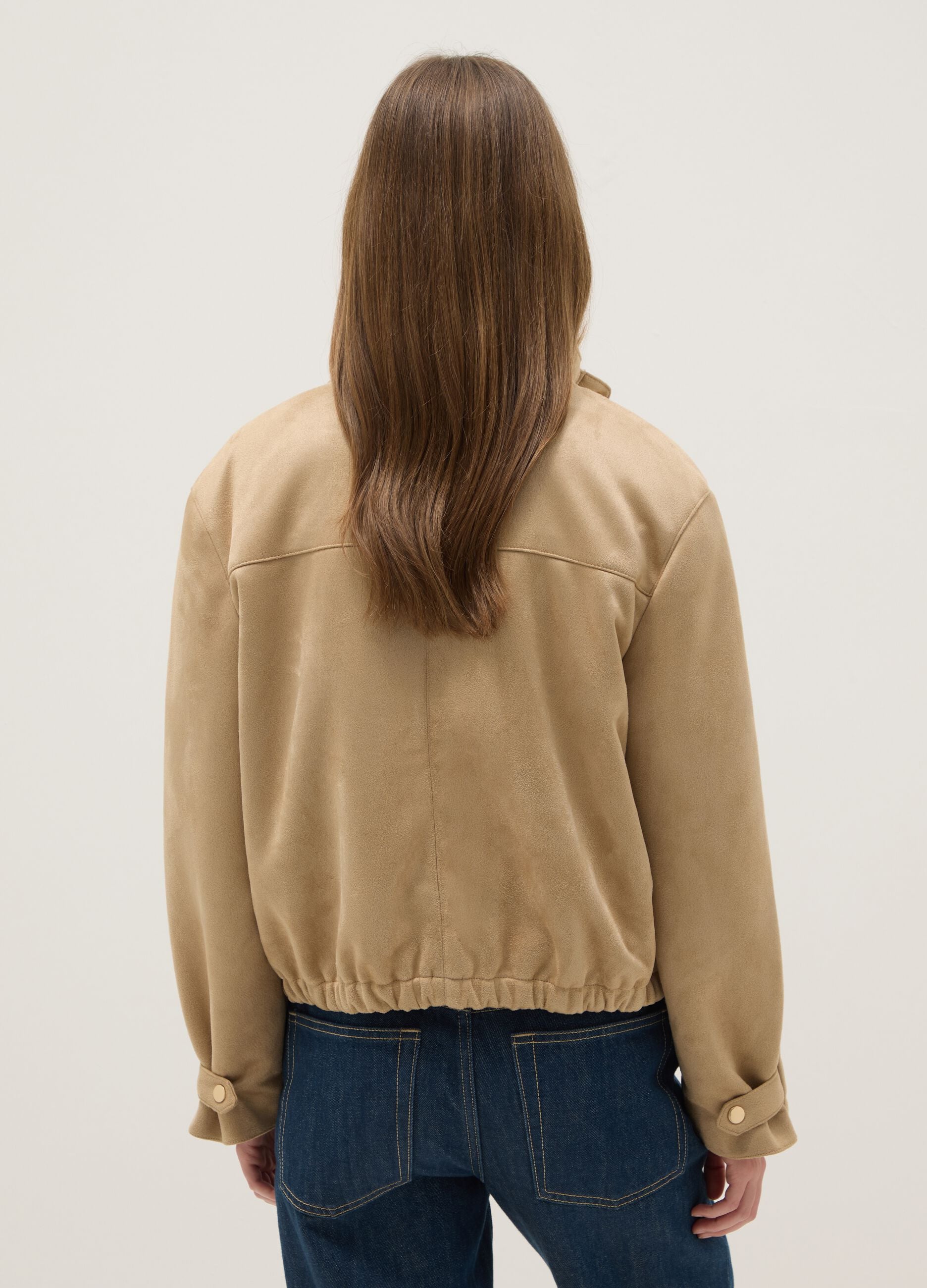 Regular fit beige jacket with full zip