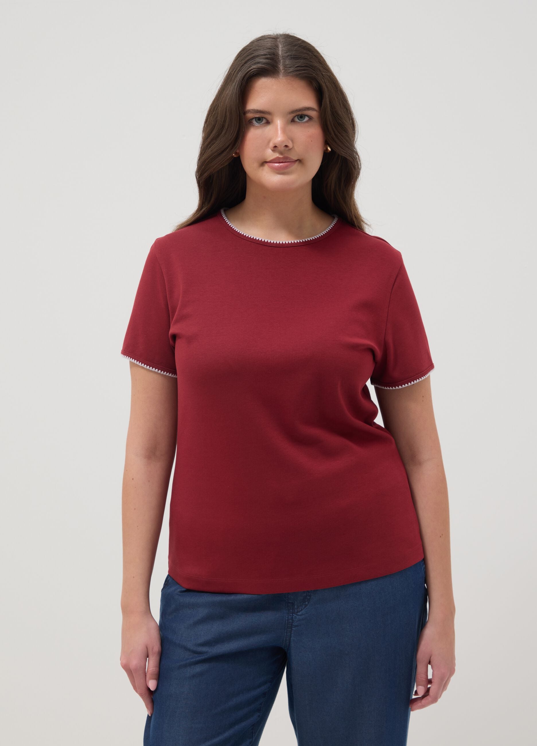 Red pure cotton short sleeve T-shirt regular fit