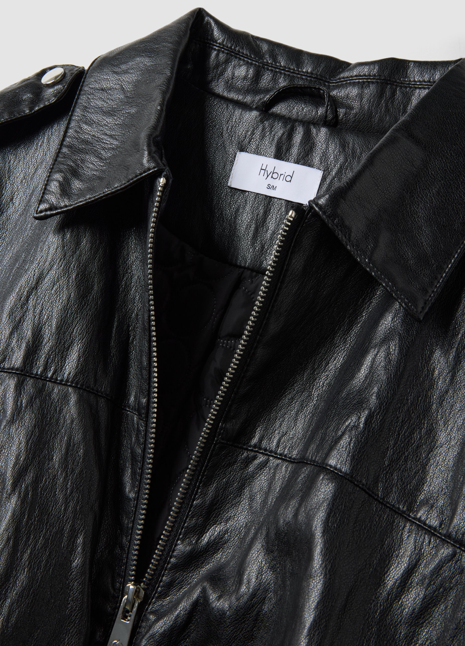 Giacca nera in misto cotone con zip regular fit