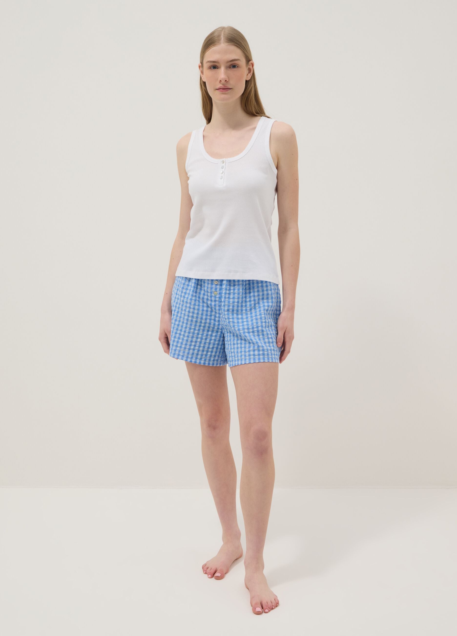 White pure cotton regular fit T-shirt with henley neck