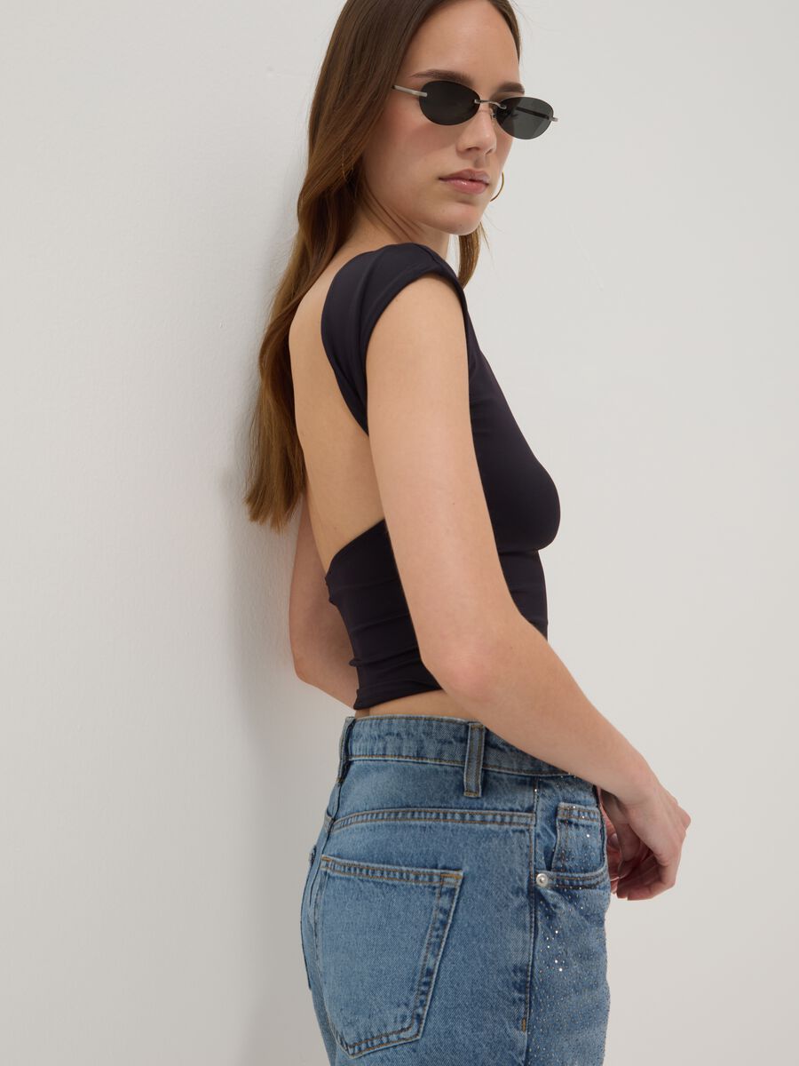 Black stretch fabric top_0
