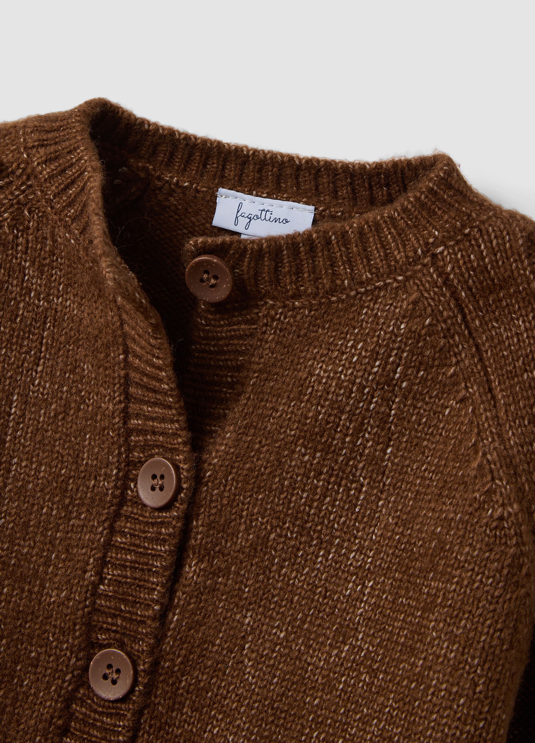 Brown knitted crew-neck cardigan