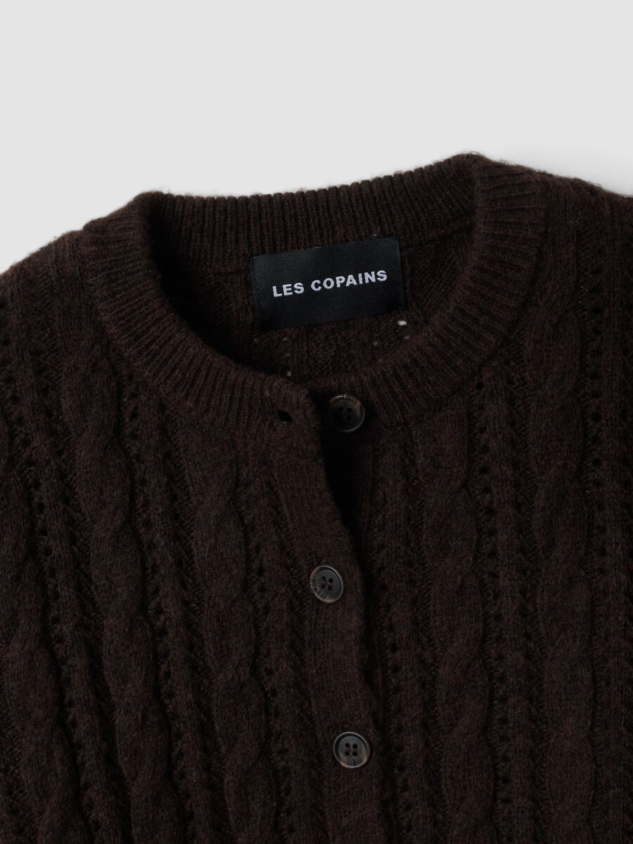 Brown cable-knit wool-blend cardigan_1