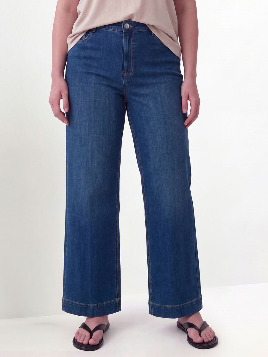 Blue cotton and stretch viscose denim jeans, bootcut fit_1
