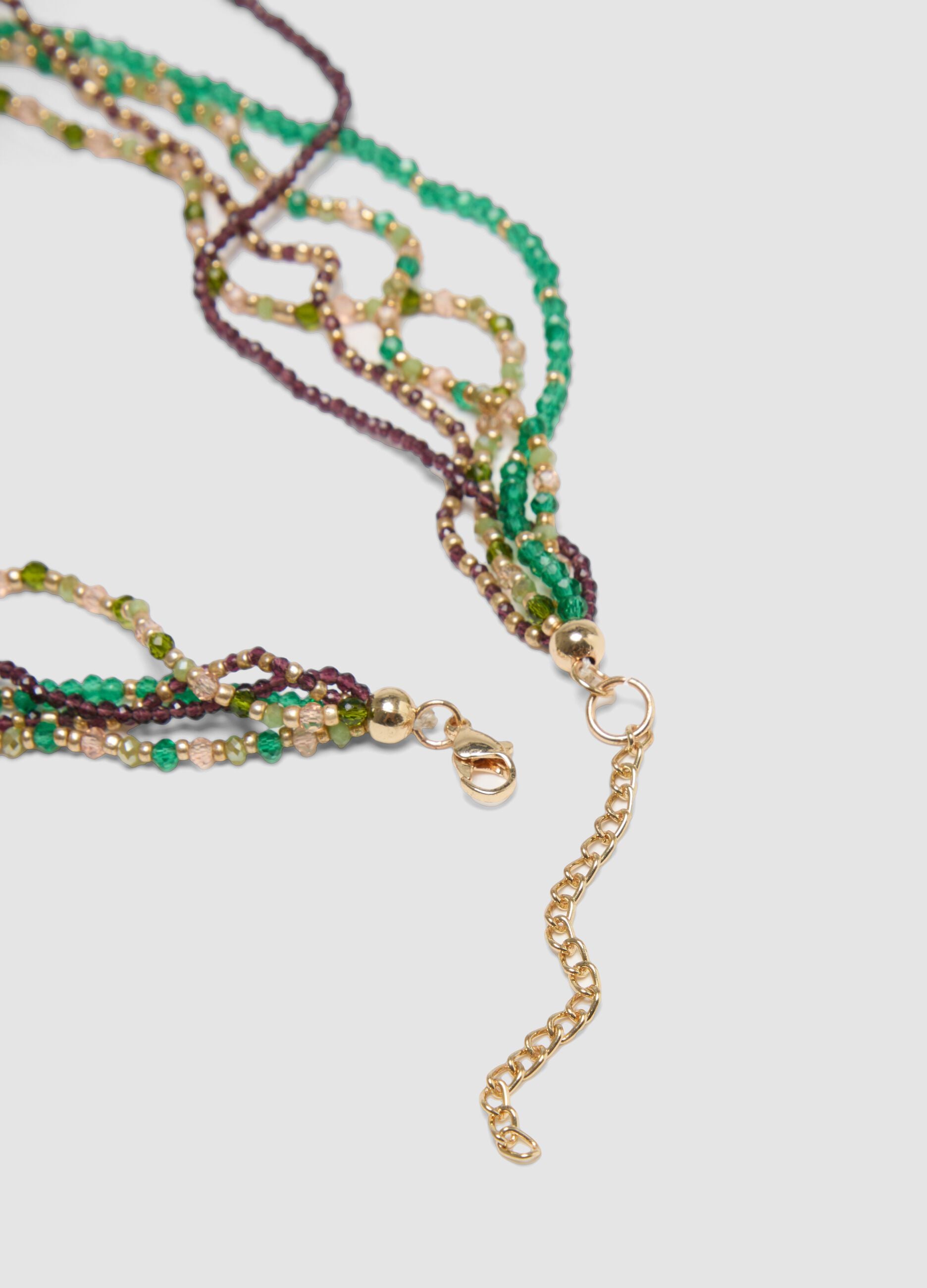 Multicolour multi-strand necklace with dangling pearls