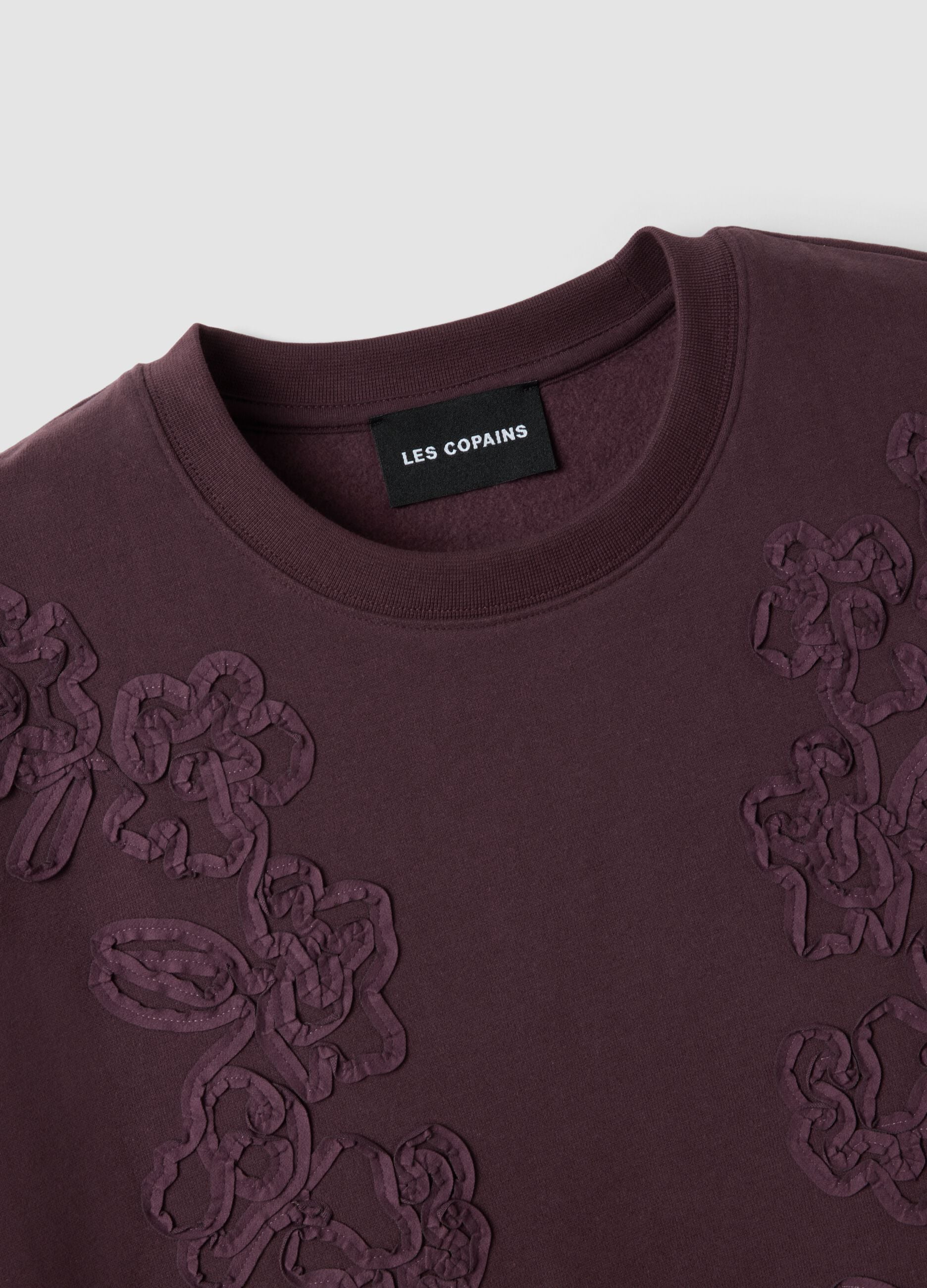 Purple cotton-blend crew-neck sweatshirt with floral embroidery