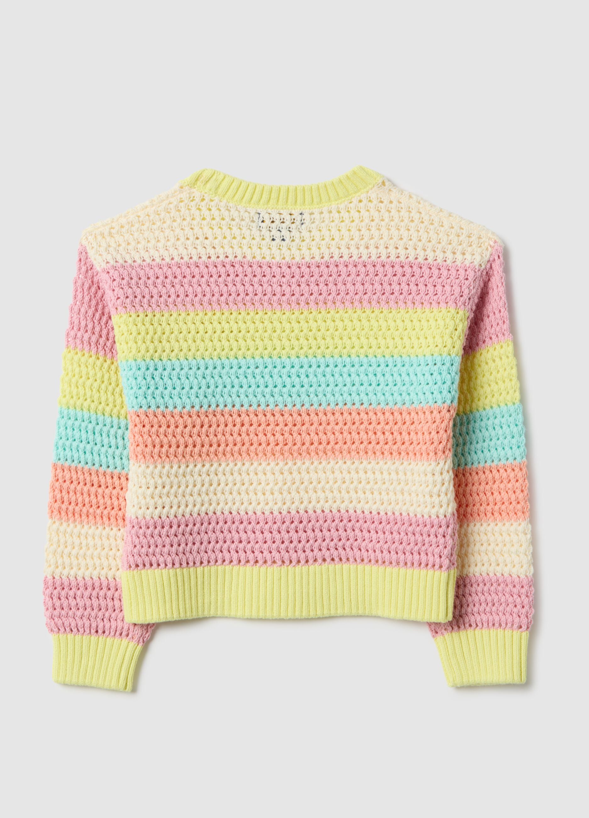 Girl's regular fit multicolour striped pure cotton jumper