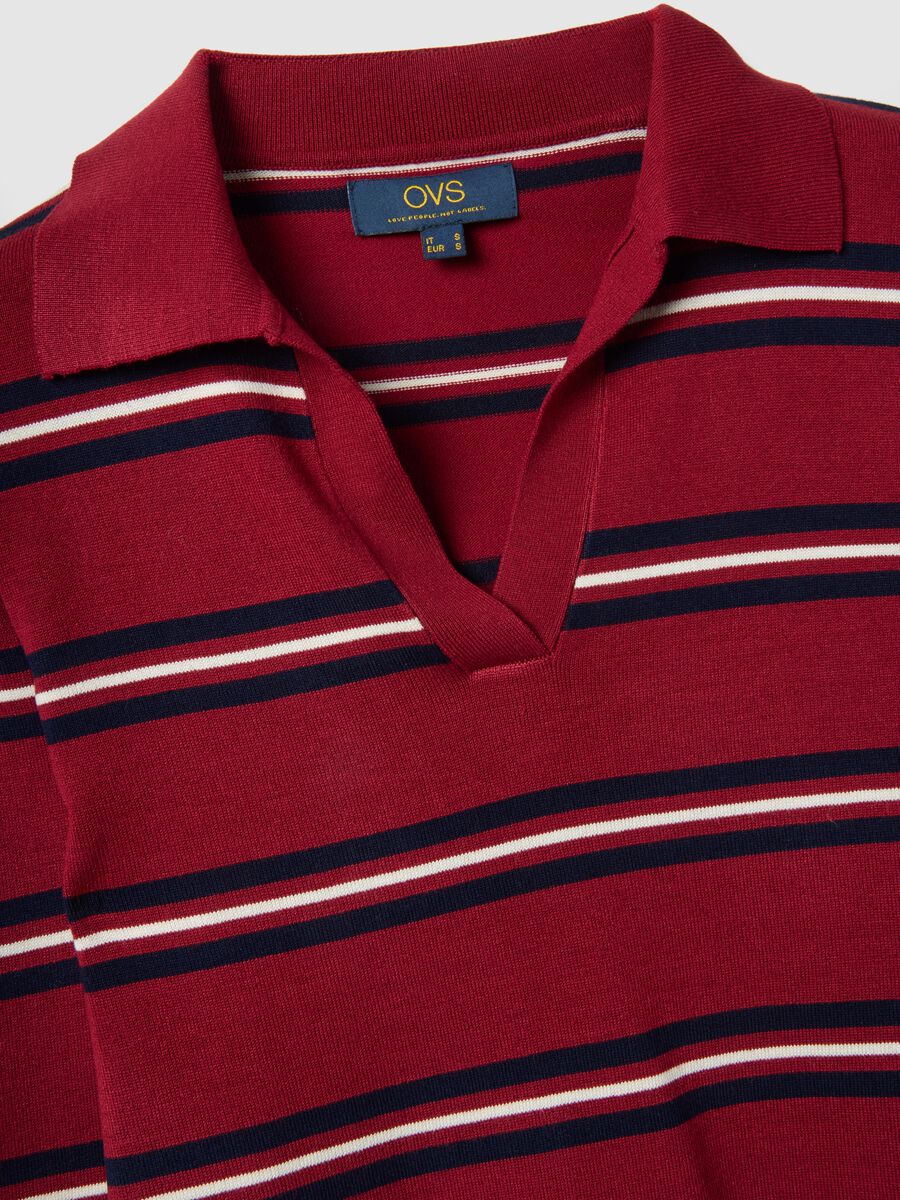 Multicolour Striped Regular Fit Sweater with Polo Collar_5