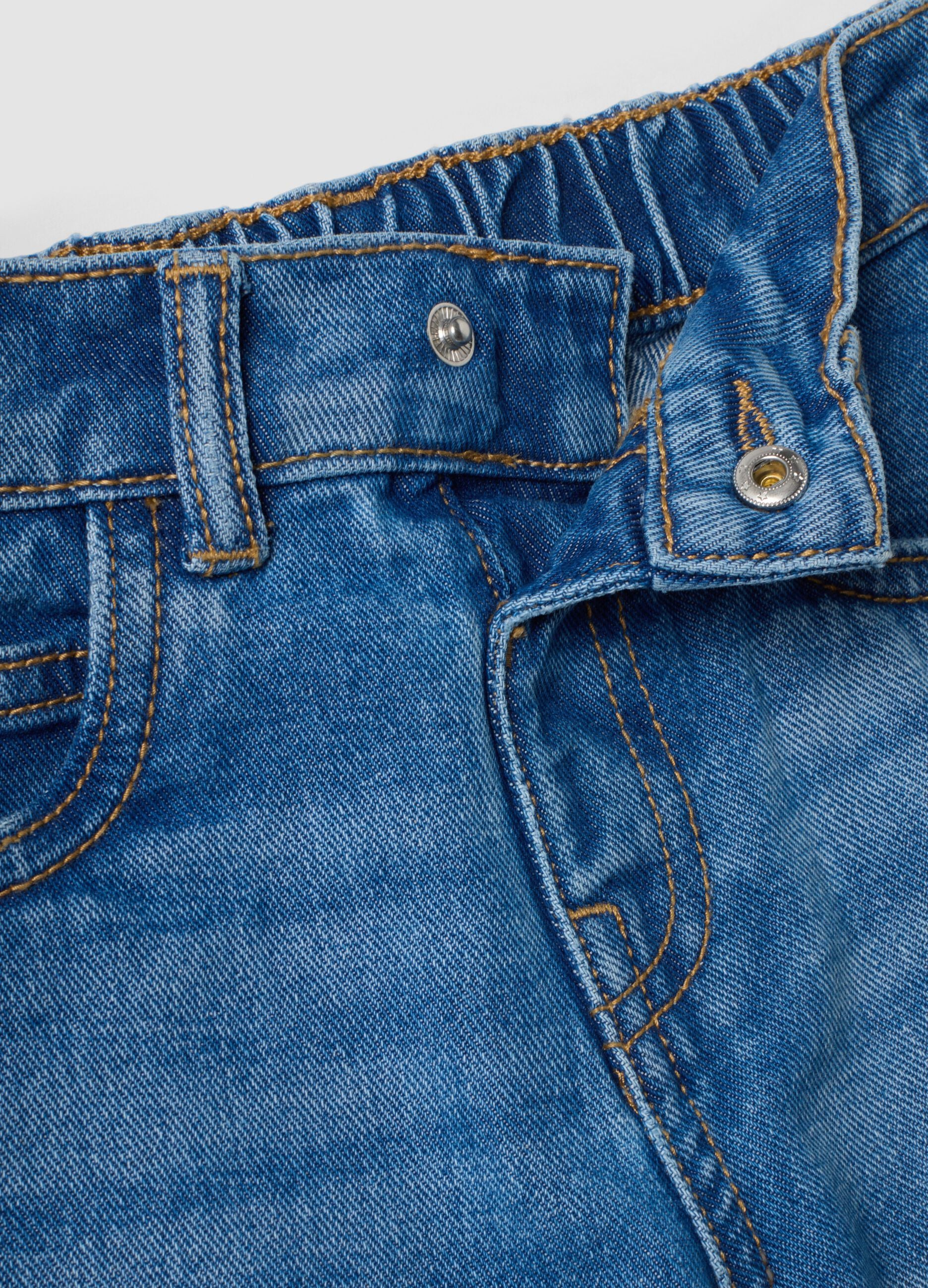 Blue pure cotton wide-leg denim jeans with Lilo & Stitch print for girls