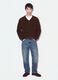 Brown pure cotton jumper with deep V-neck, regular fit_1