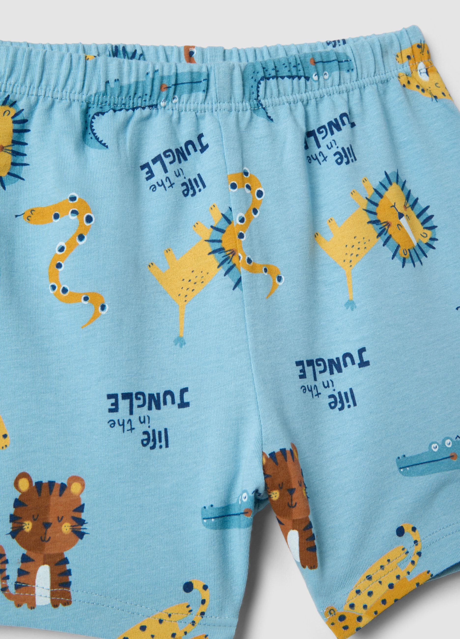 Light blue pure cotton baby pyjamas, regular fit, with animal print