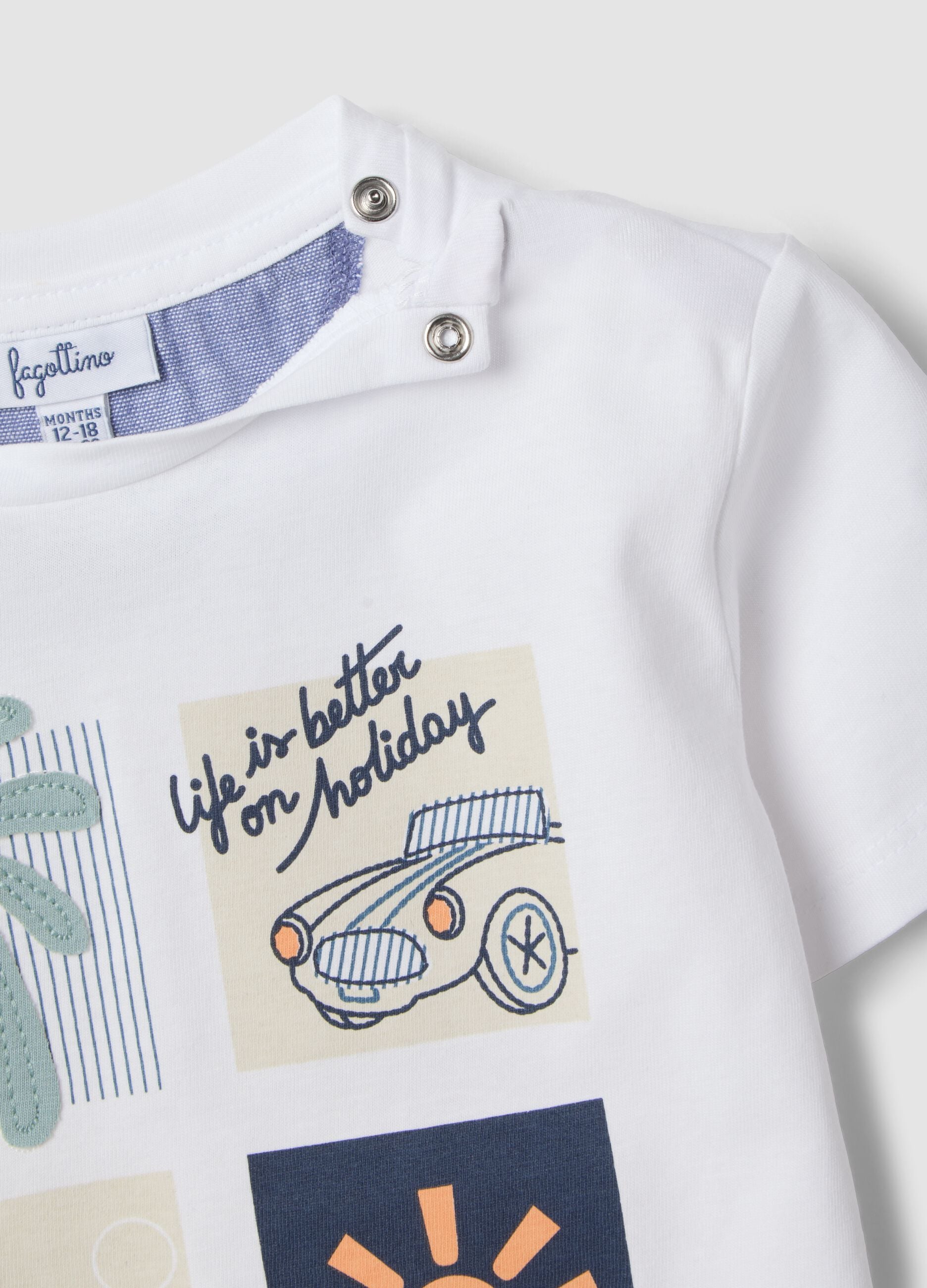 White short-sleeve pure cotton T-shirt with print
