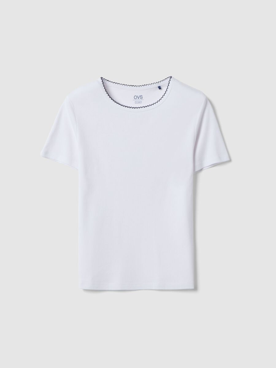 White pure cotton regular fit T-shirt with contrast stitching_4