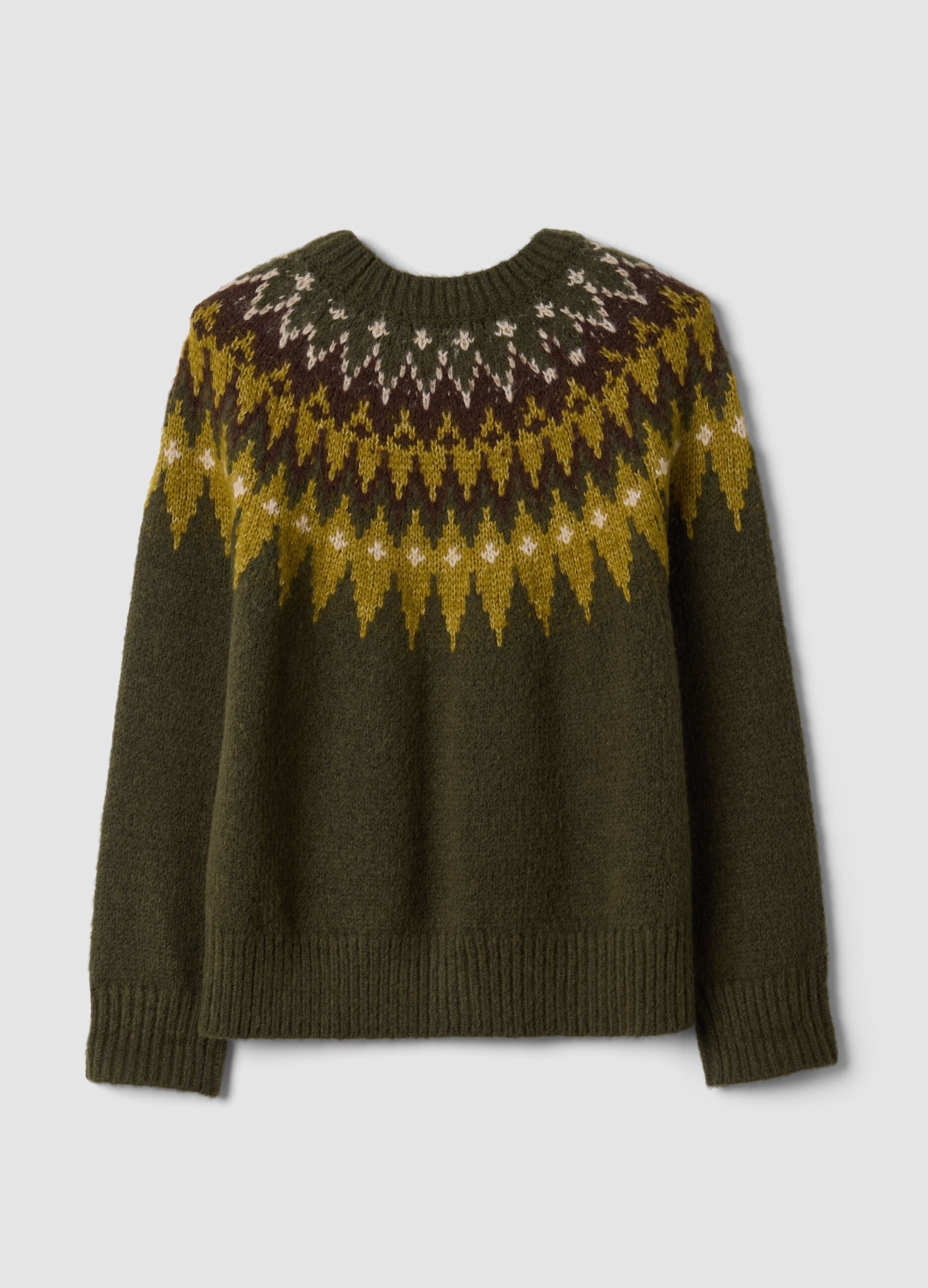Green jacquard crew-neck jumper