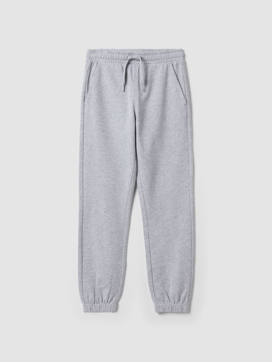 Grey joggers in pure organic cotton with drawstring for boys_4