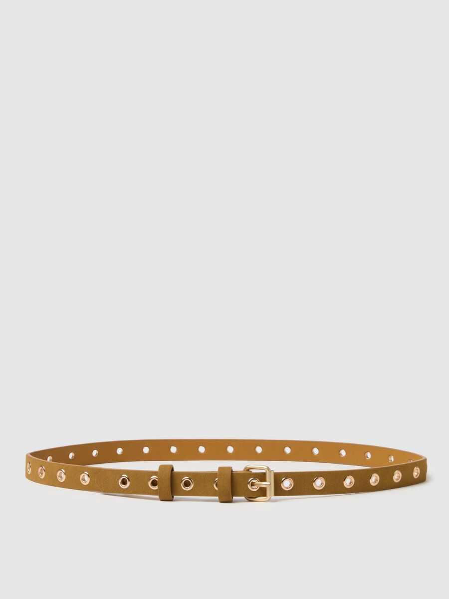 Cintura marrone con borchie dorate effetto camoscio_0