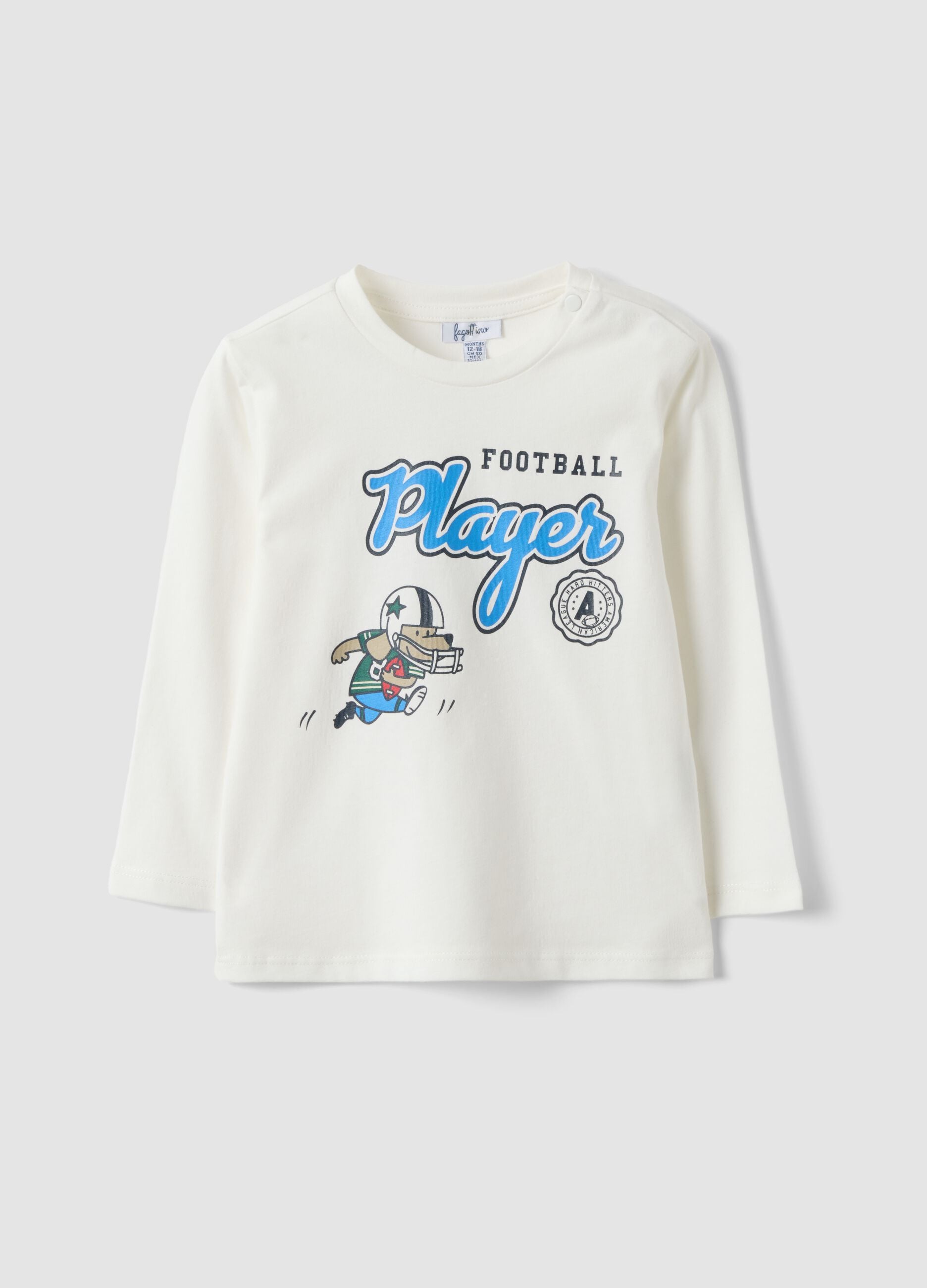White organic cotton T-shirt with puppy print for baby boy