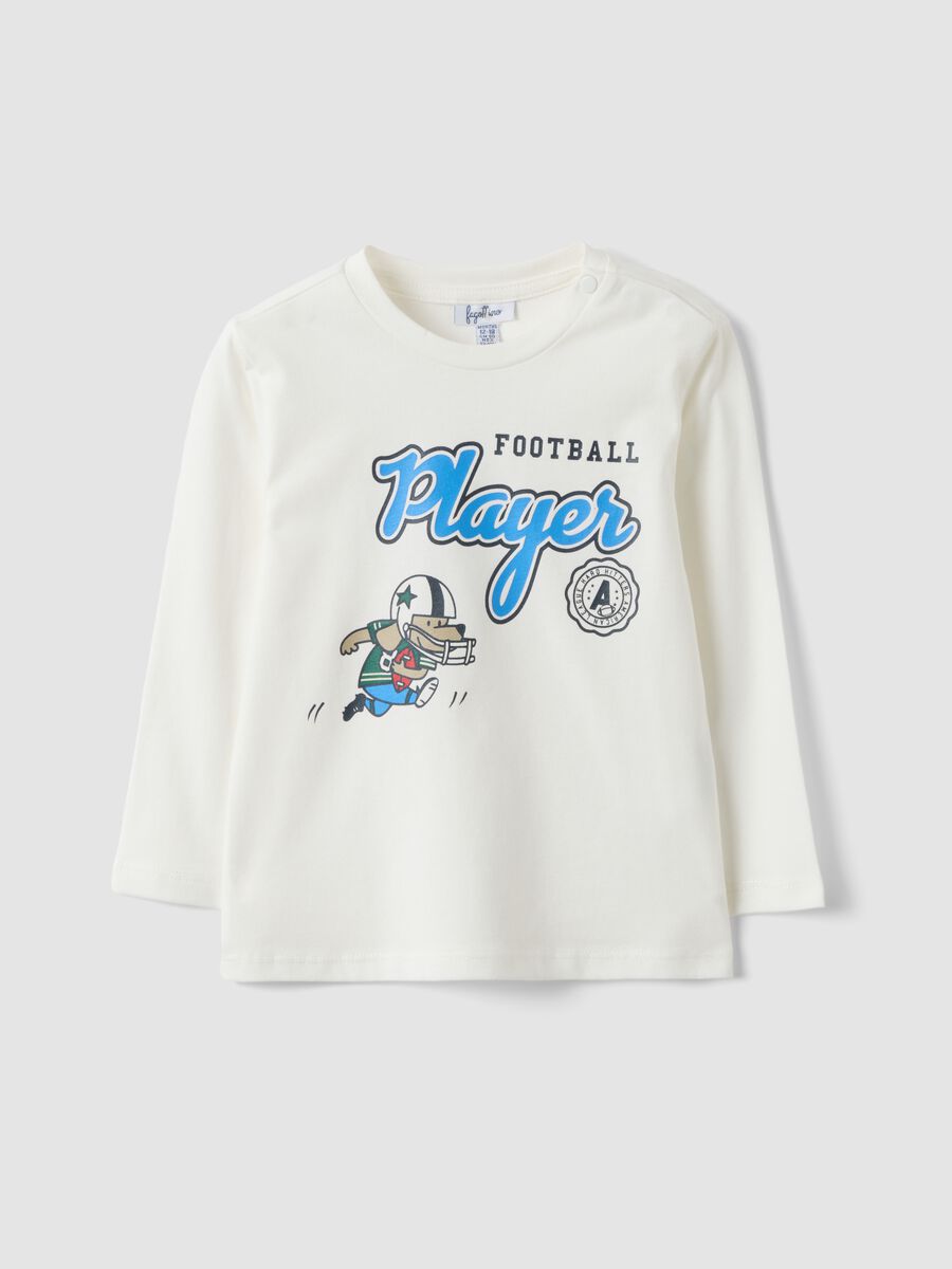 White organic cotton T-shirt with puppy print for baby boy_0