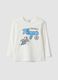 White organic cotton T-shirt with puppy print for baby boy_0