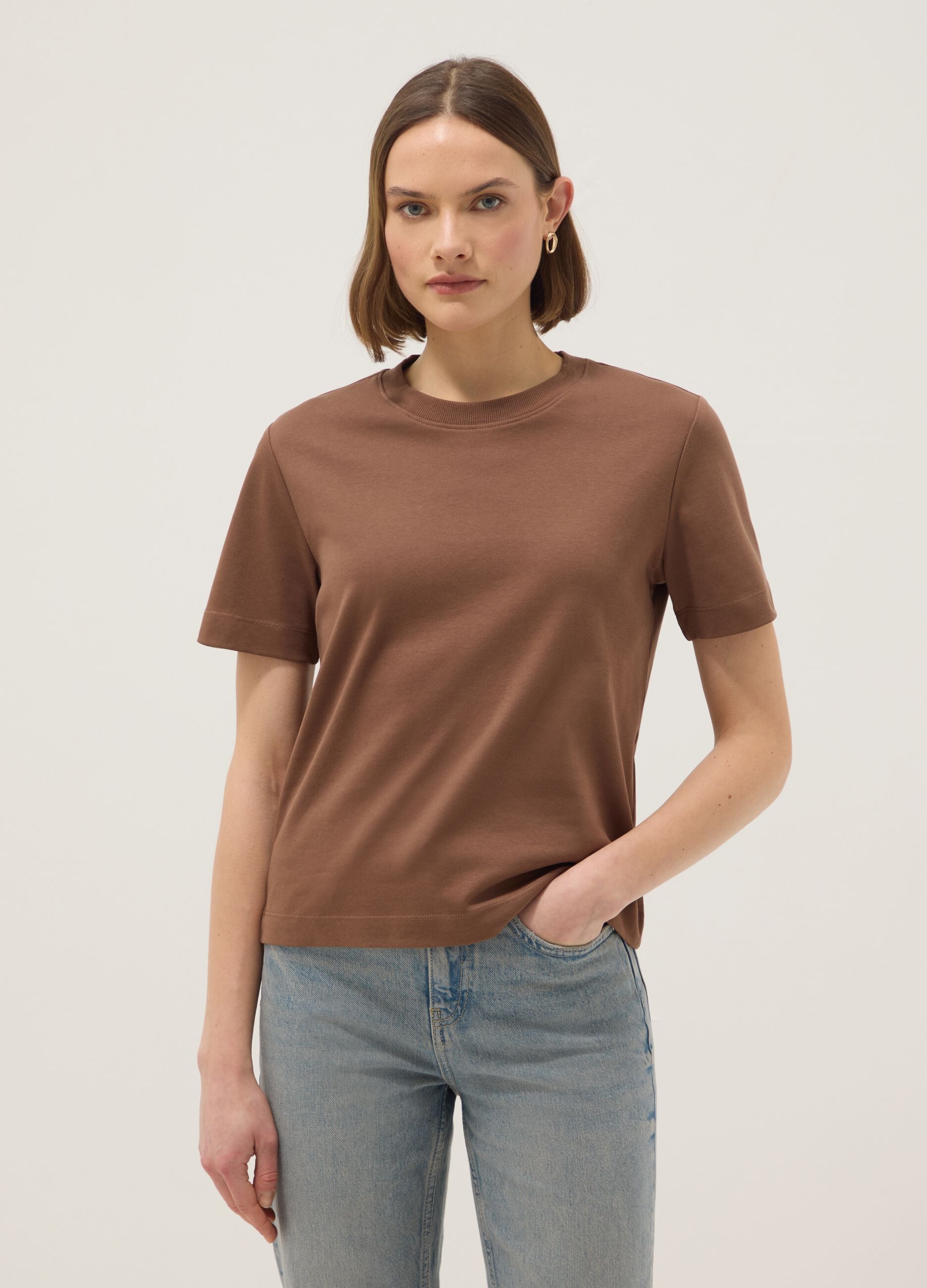 Brown pure cotton relaxed fit t-shirt