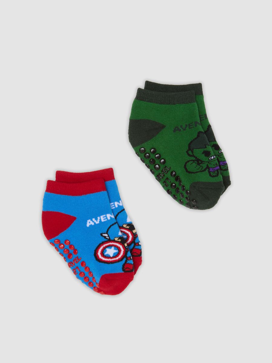 Bipack di calze antiscivolo in cotone organico elasticizzato con stampa Avengers_0