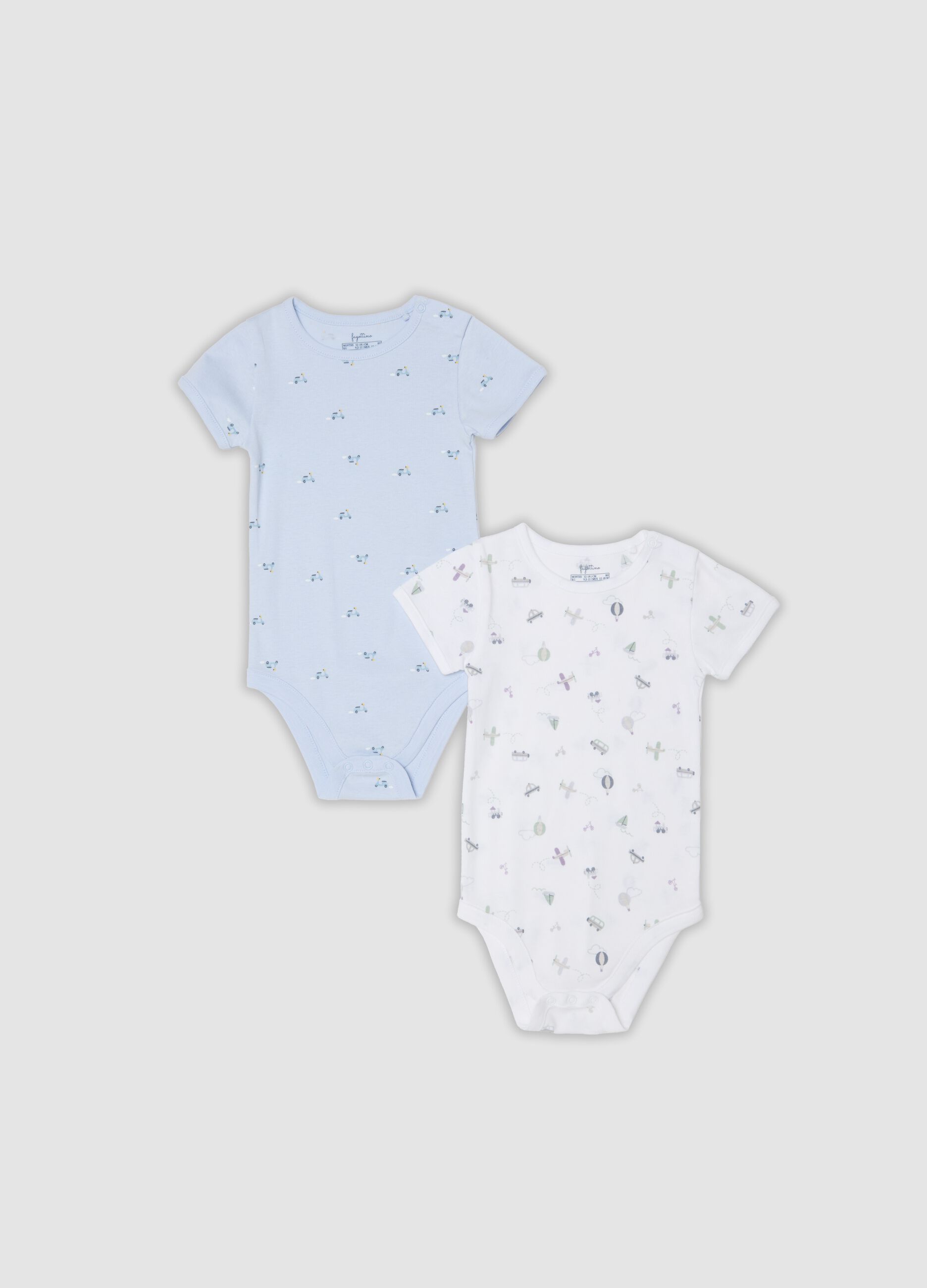 2-pack of light blue and white organic cotton bodysuits for babies and toddlers