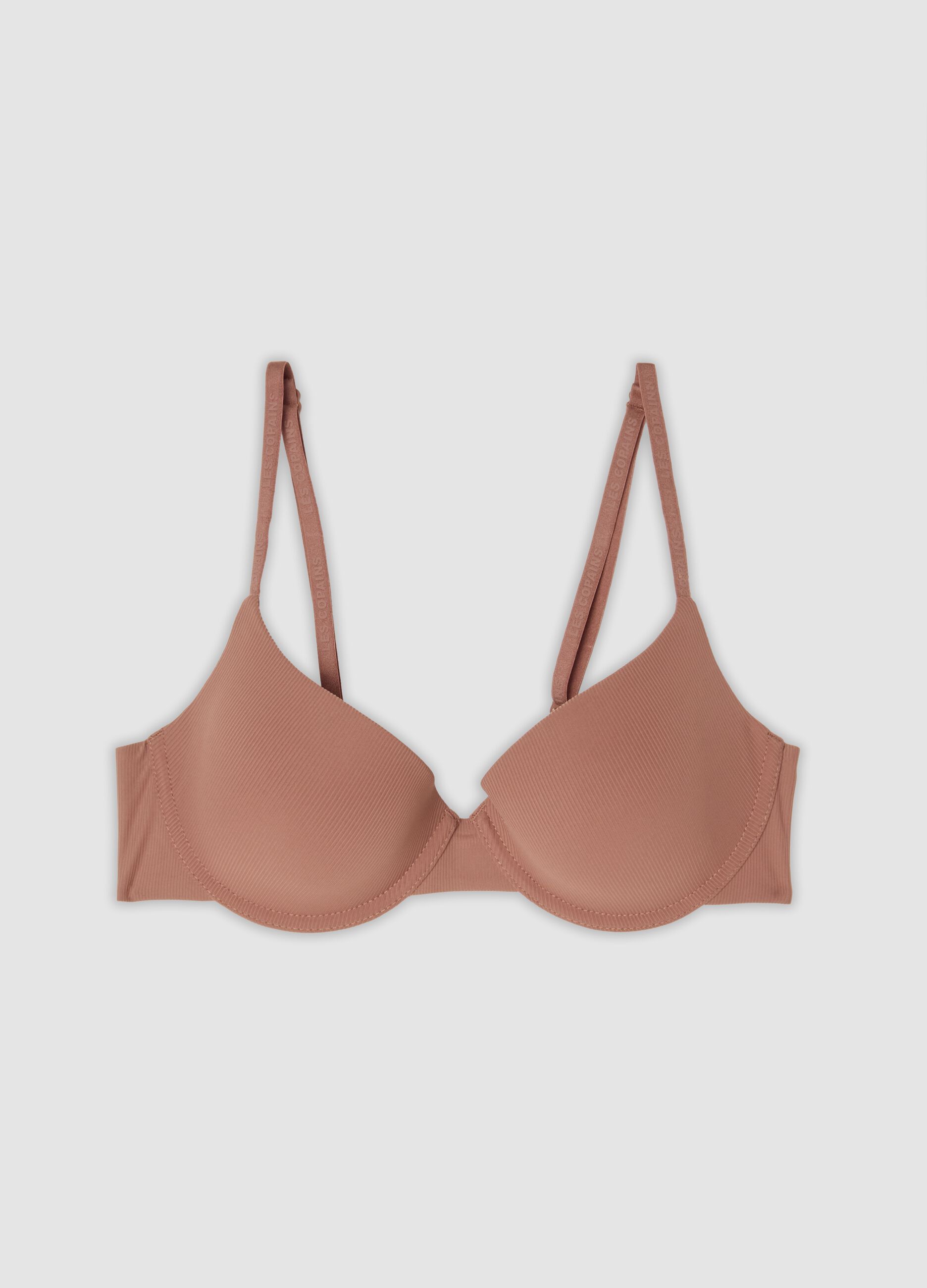 Brown padded stretch-fabric bra