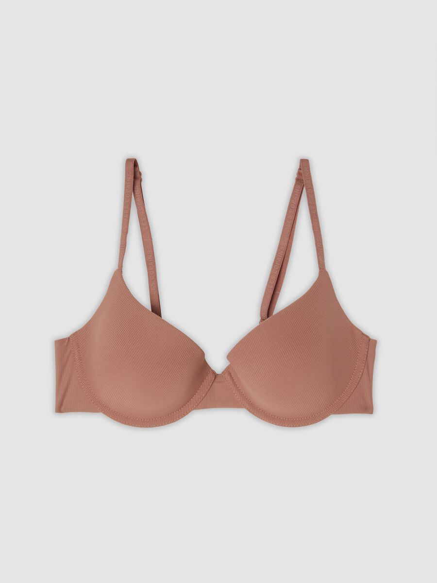 Brown padded stretch-fabric bra_0