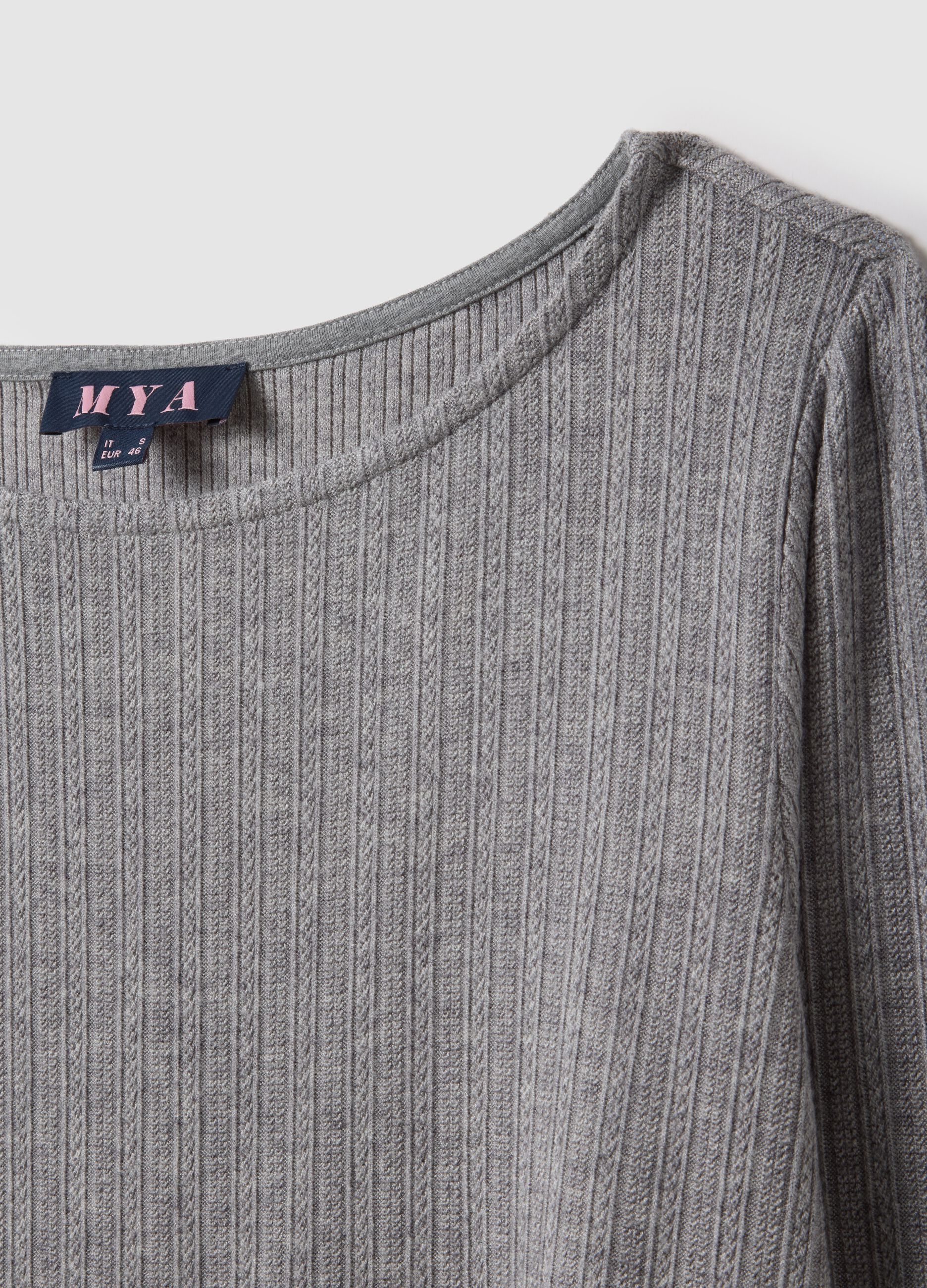 Grey long-sleeve regular fit boat neck t-shirt