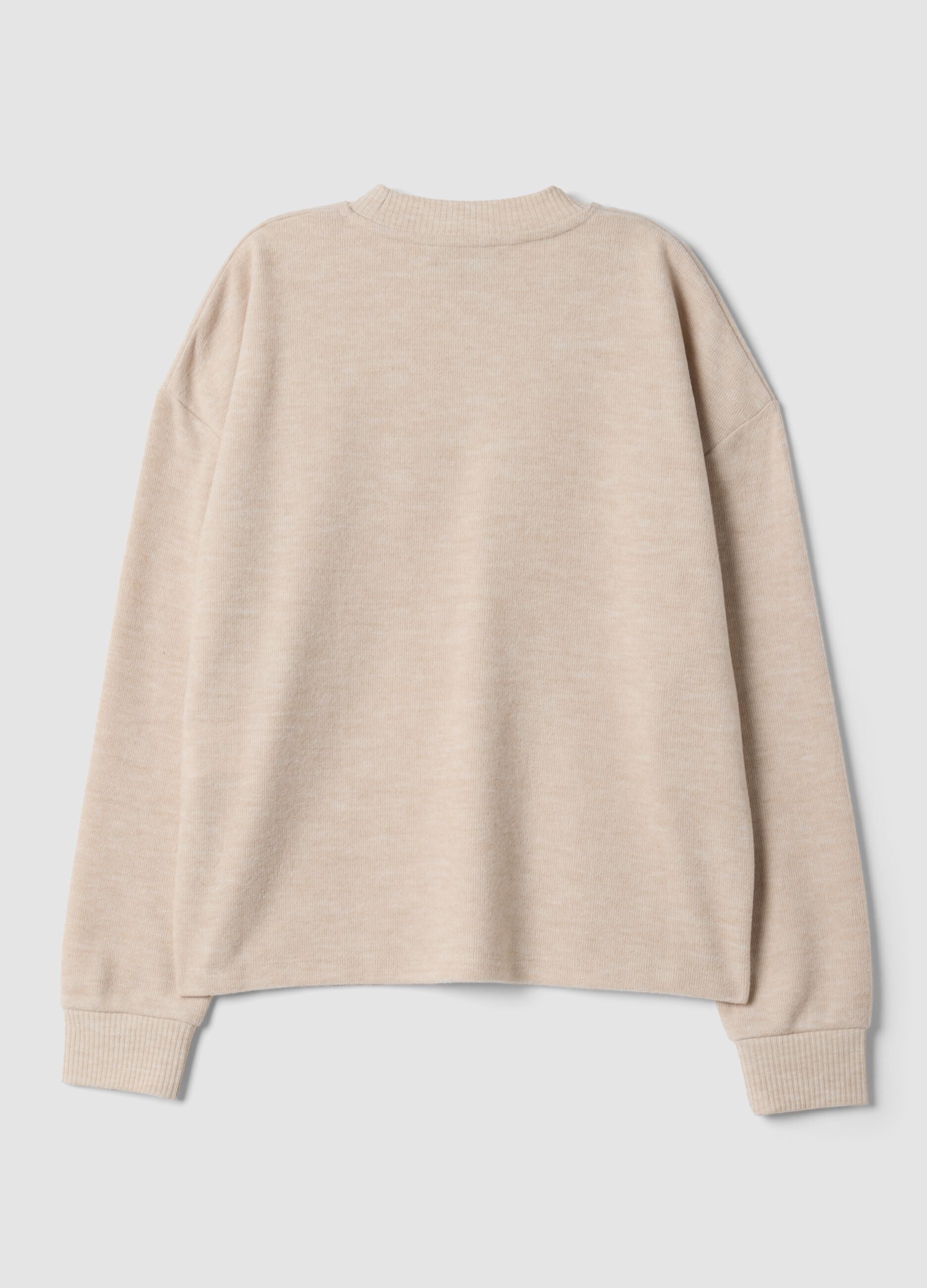 Beige viscose-blend crew-neck jumper, regular fit