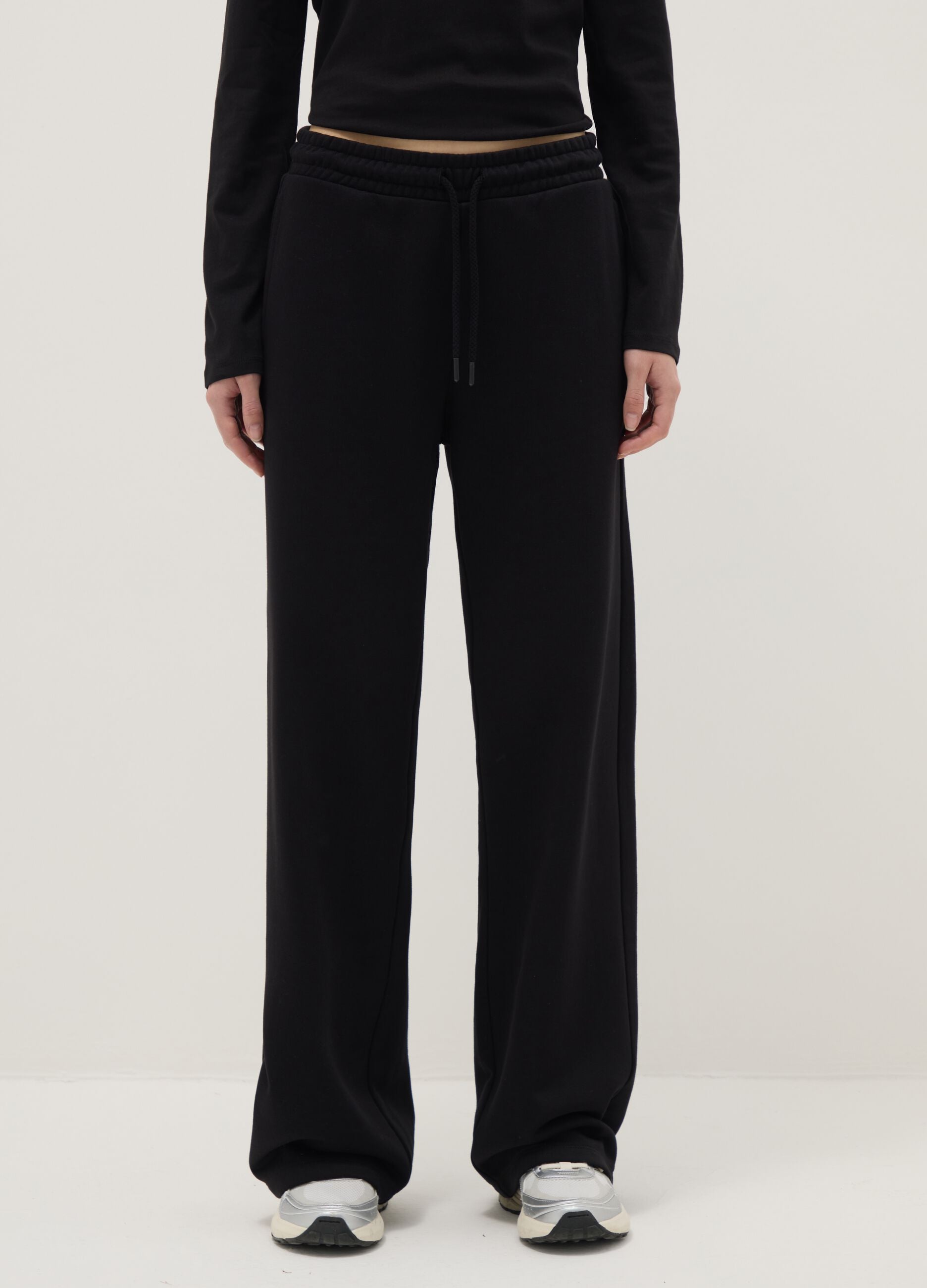 Black cotton blend regular fit trousers