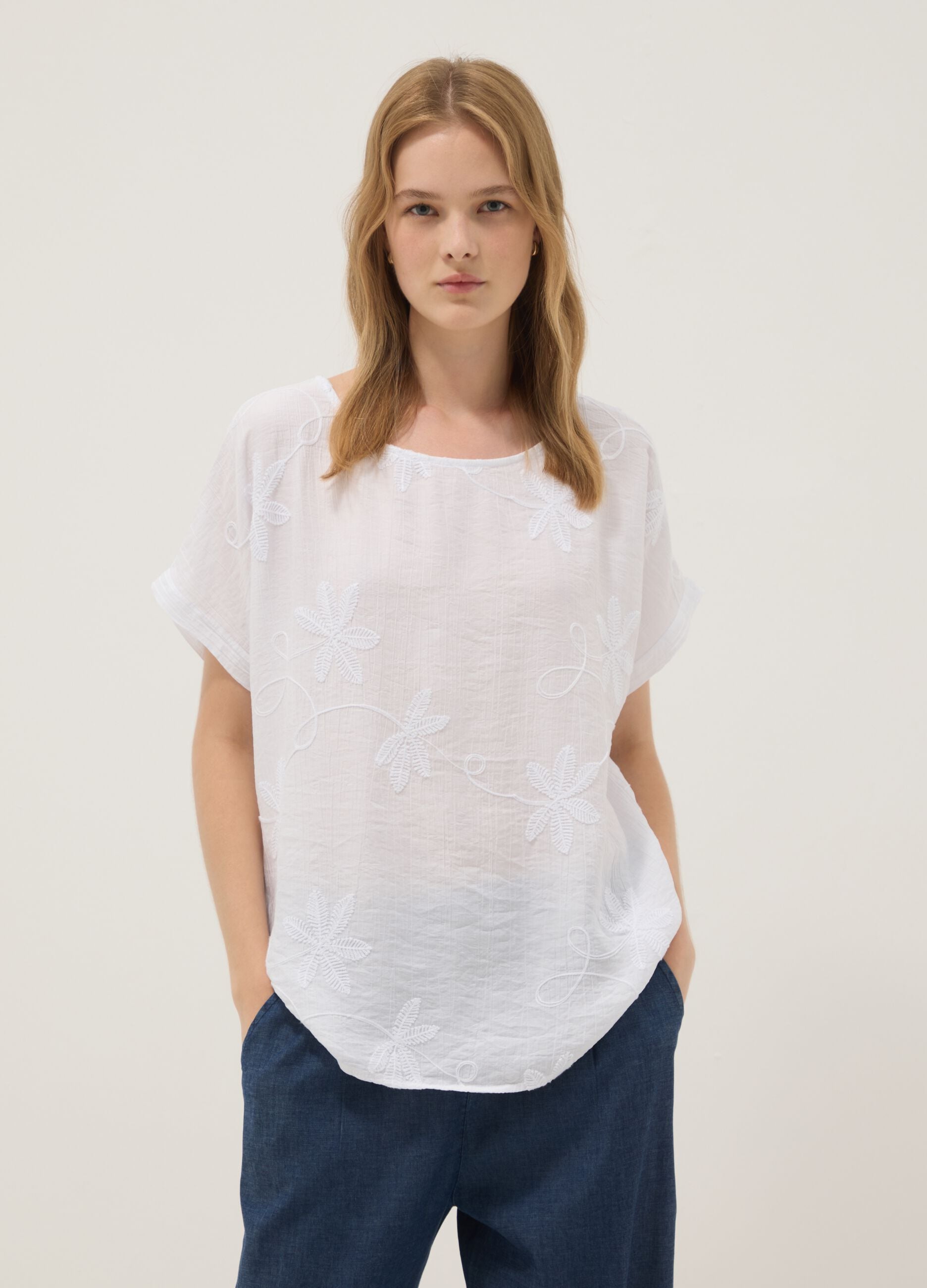 White viscose-blend blouse