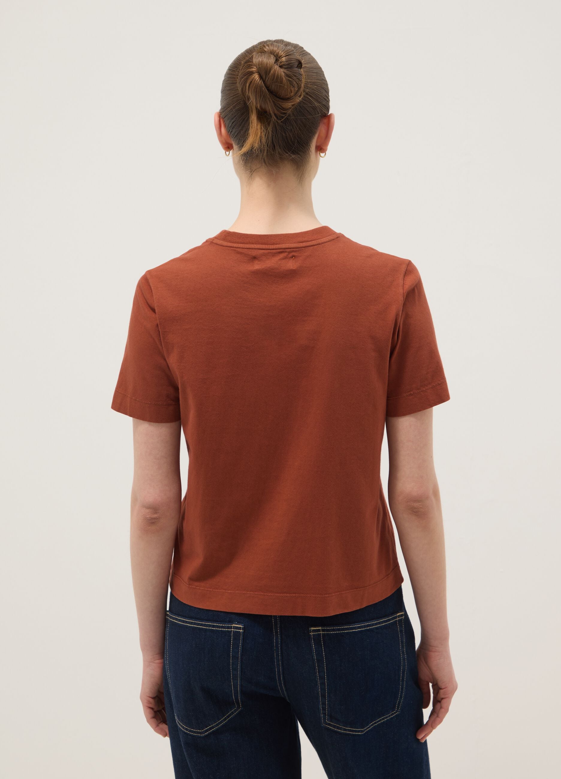 Red short-sleeved pure cotton T-shirt, regular fit