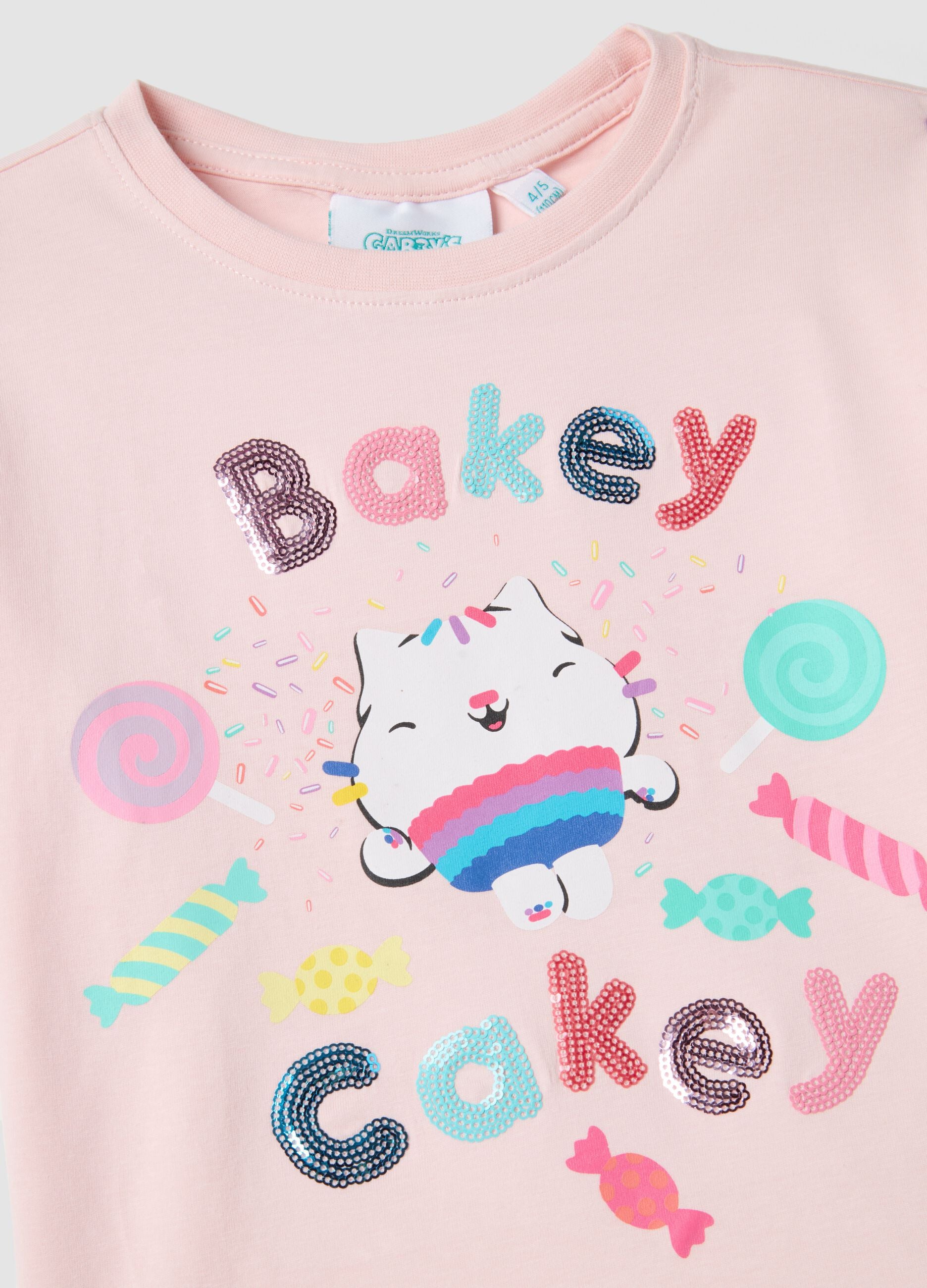 Girl's pink regular fit cotton stretch T-shirt with print