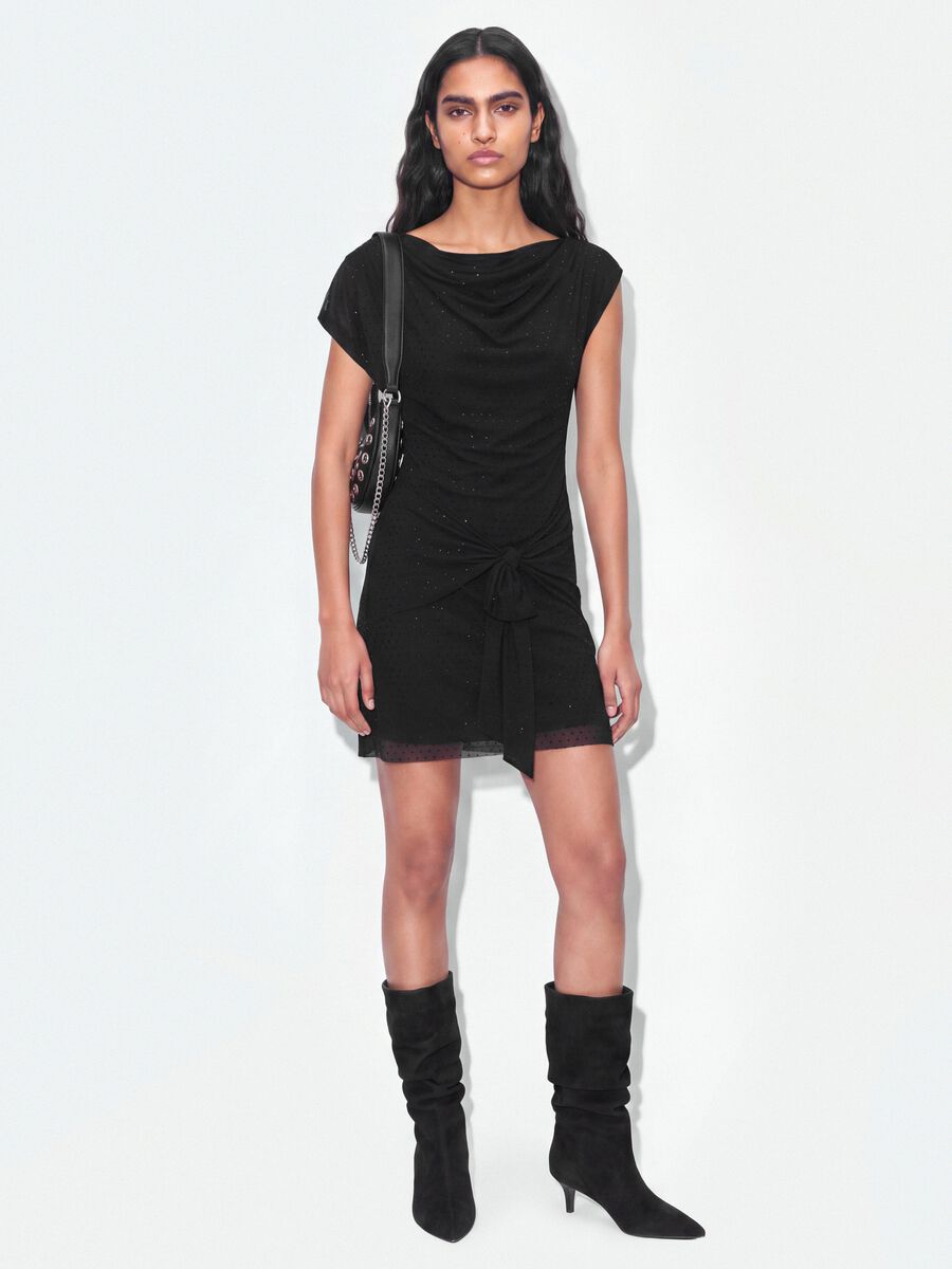 Black stretch dress with draped detail, regular fit_0