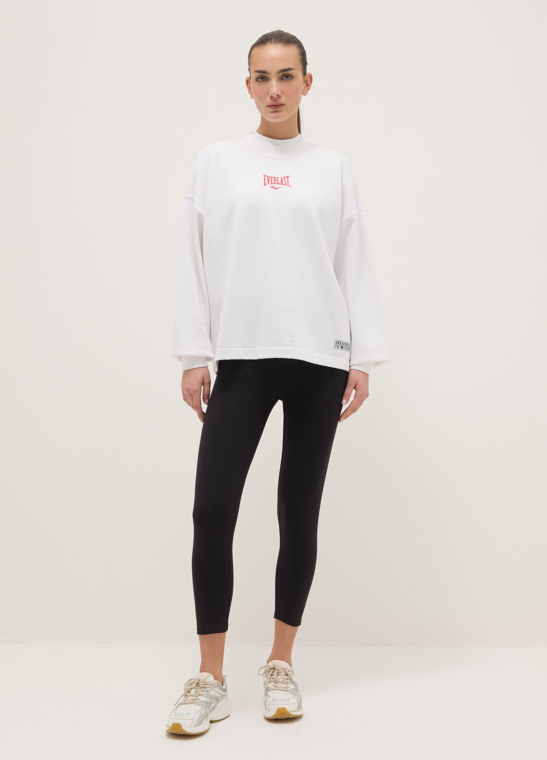 Black stretch cotton leggings with regular fit and Everlast logo