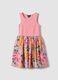 Pink stretch cotton dress with floral print skirt_0